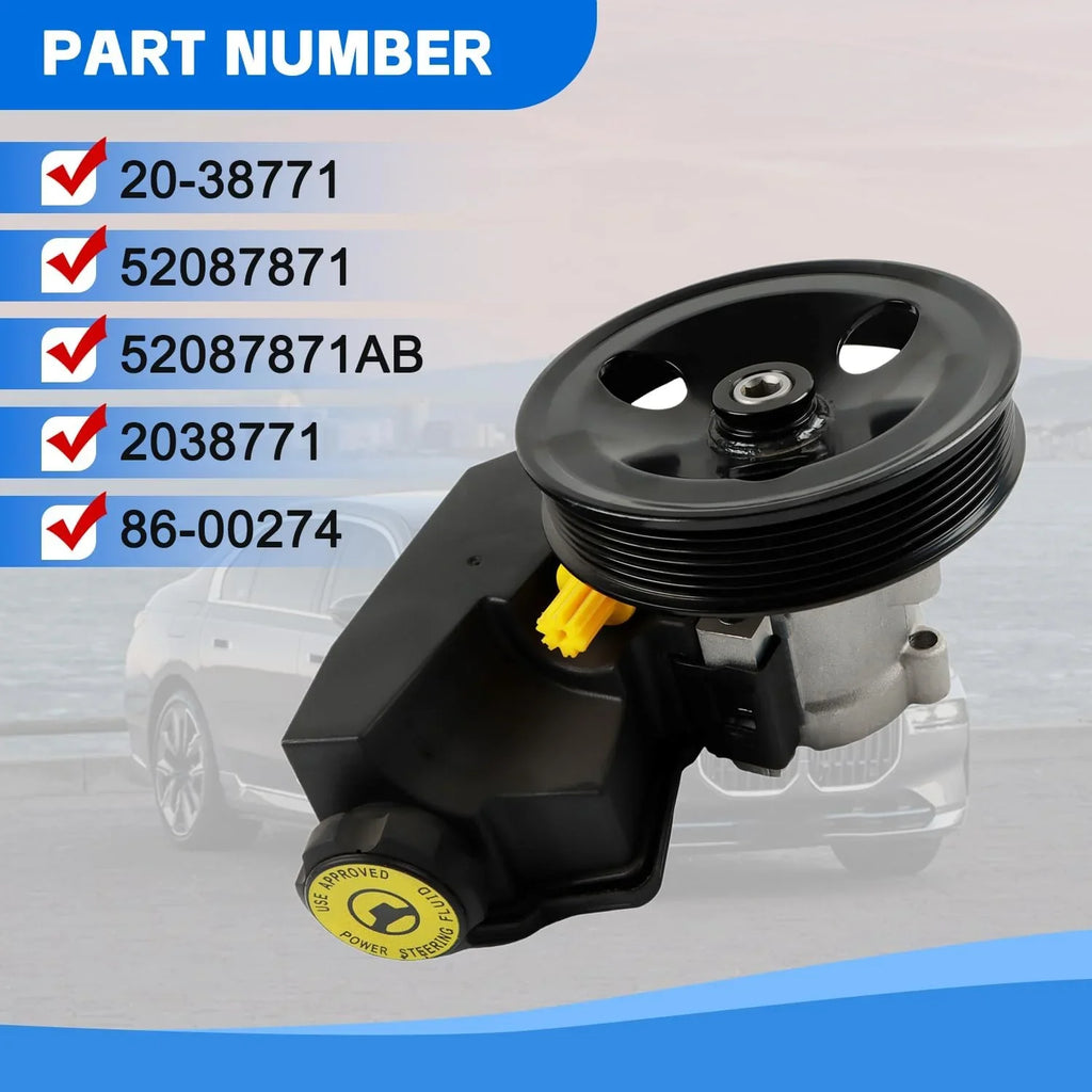 PANGOLIN Power Sizeteering Pump 20-38771 Fits for 1997-2001 Jeep-Cherokee L6 4.0L, 1998-2003 XJ Wrangler L6 4.0L Auto Pump Aftermarket Parts 86-00274, RL087871AE, AD55-7140