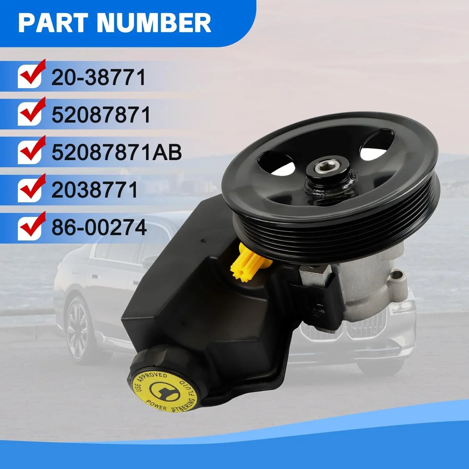 PANGOLIN Power Sizeteering Pump 20-38771 Fits for 1997-2001 Jeep-Cherokee L6 4.0L, 1998-2003 XJ Wrangler L6 4.0L Auto Pump Aftermarket Parts 86-00274, RL087871AE, AD55-7140