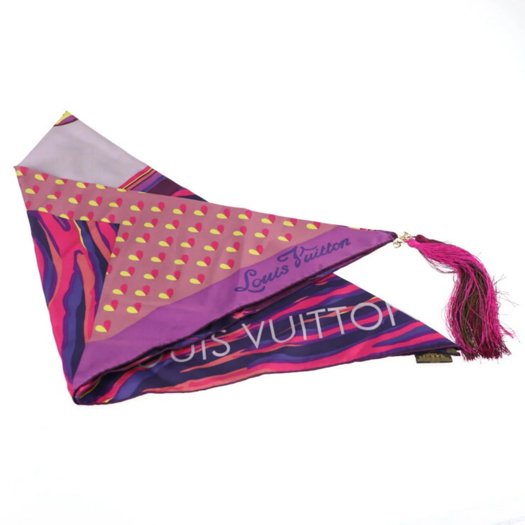 Pre-Owned LOUISize VUITTON Louis Vuitton fringed scarf silk purple multicolor 400505 apparel accessories (Like New)