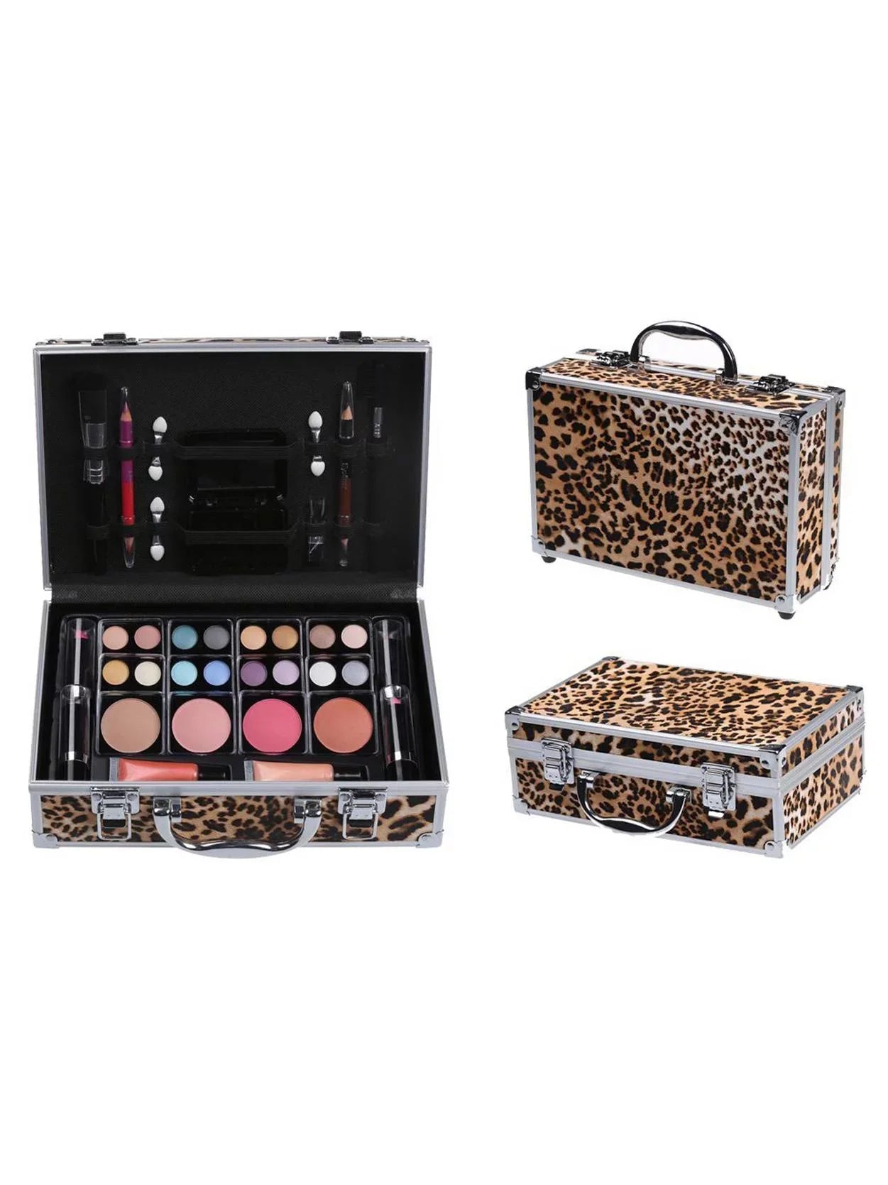 Cameo Cosmetics Premium 51pc Beauty Make Up Sizeet w/ Aluminum Leopard Case