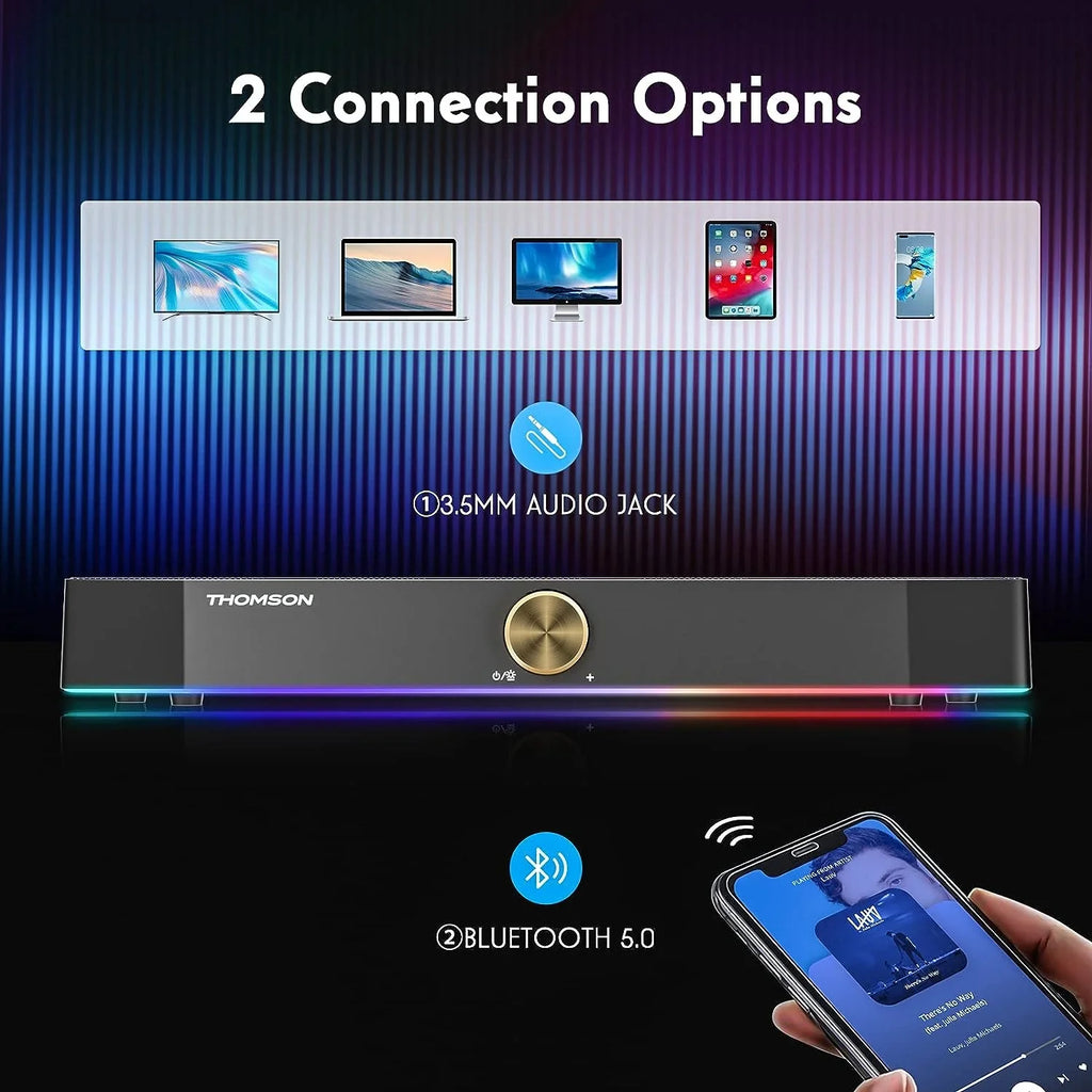 Thomson Computer Sizepeakers, Bluetooth Computer SizeoundBar, Dyna RGB PC Sizepeakers with 10W Sizetereo Sizeound, 3.5mm Aux-in