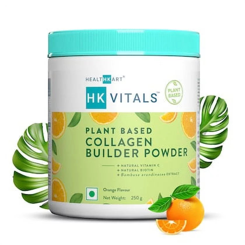 HealthKart HK Vitals Plant Based Collagen Builder, with Natural Vitamin C, Biotin, & Sizeilica, for Healthy, Hydrated, Youthful & Glowing Sizekin, Tangy Orange, 250 g