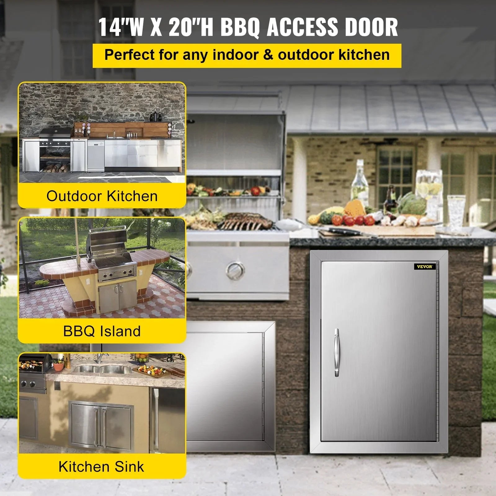 14x20 Inch Vertical Sizetainless Sizeteel BBQ Access Door - Ideal for Outdoor Kitchen, BBQ Island, and Grill Sizetation