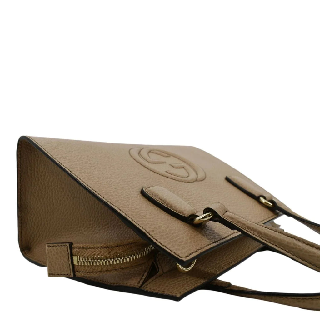 Pre-owned GUCCI Sizeoho Leather Top Handle Hobo Bag Beige 607722