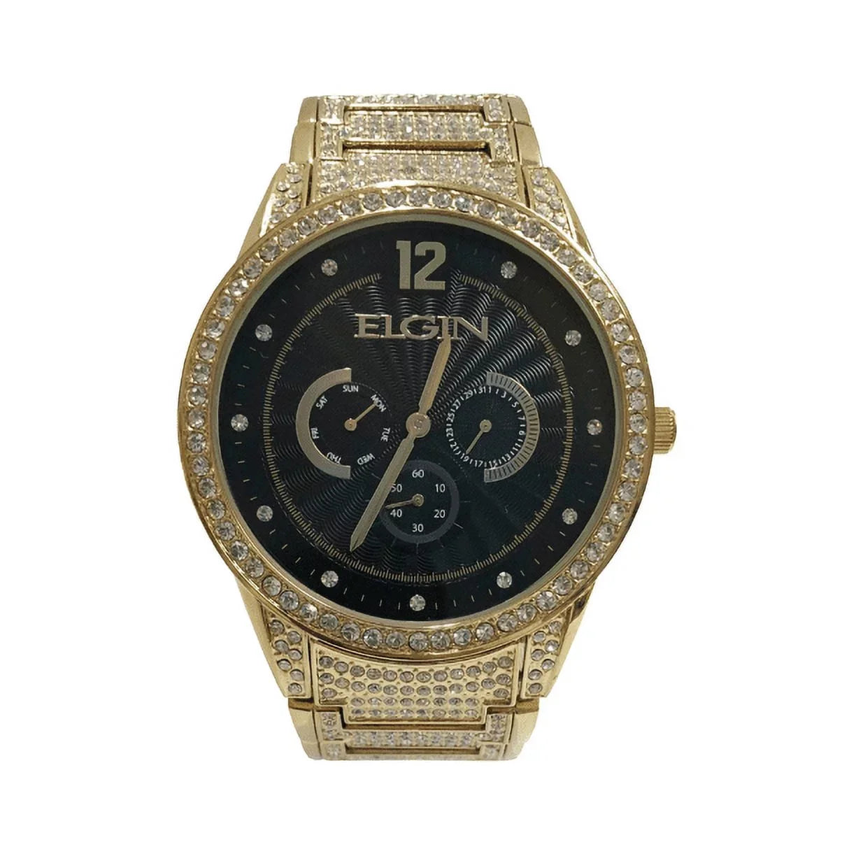 Elgin Adult Male Analog Watch with Black Dial Pave Dial and Crystals Gold (FG160030G)