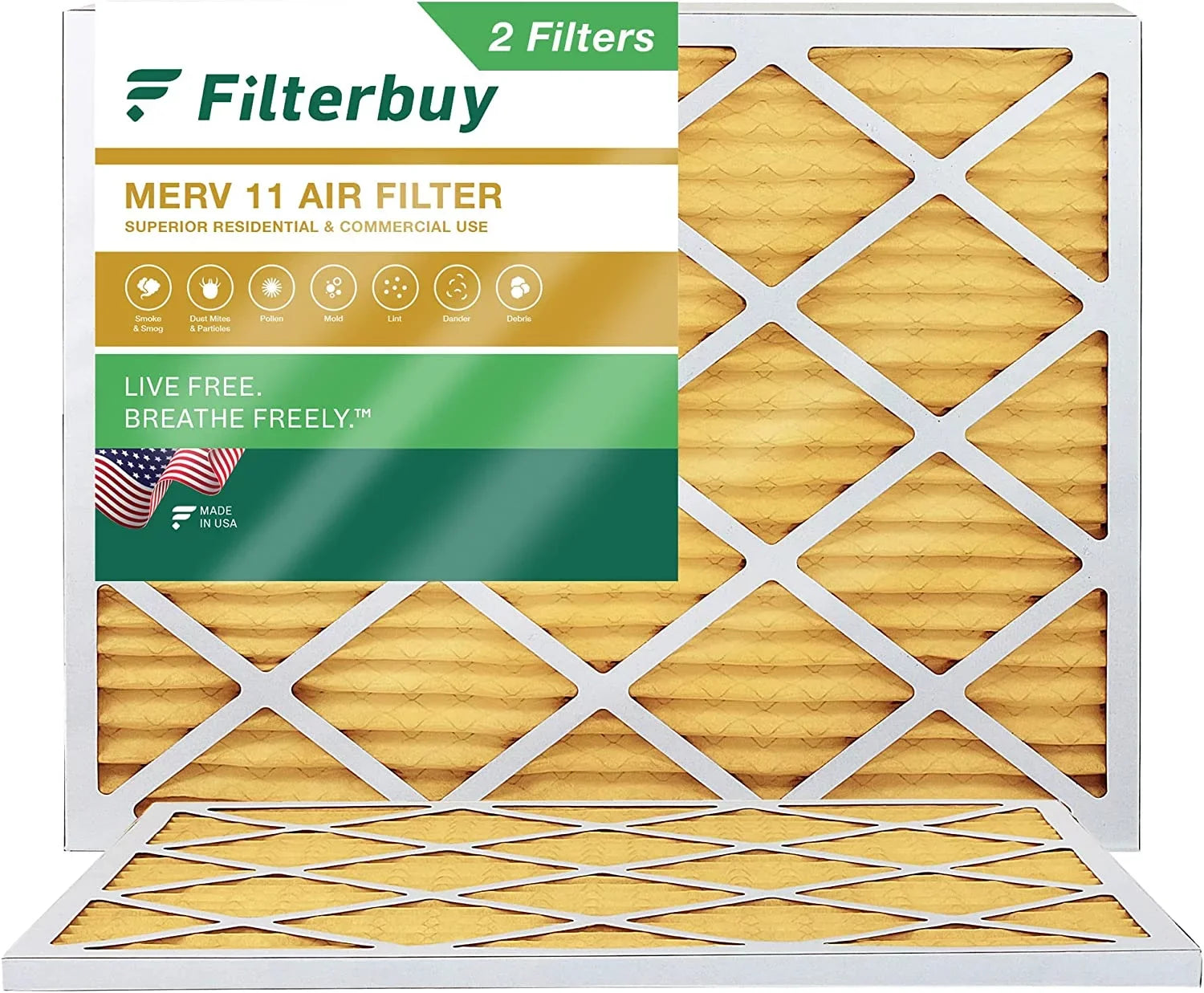 Filterbuy 17x21x1 MERV 11 Pleated HVAC AC Furnace Air Filters (2-Pack)