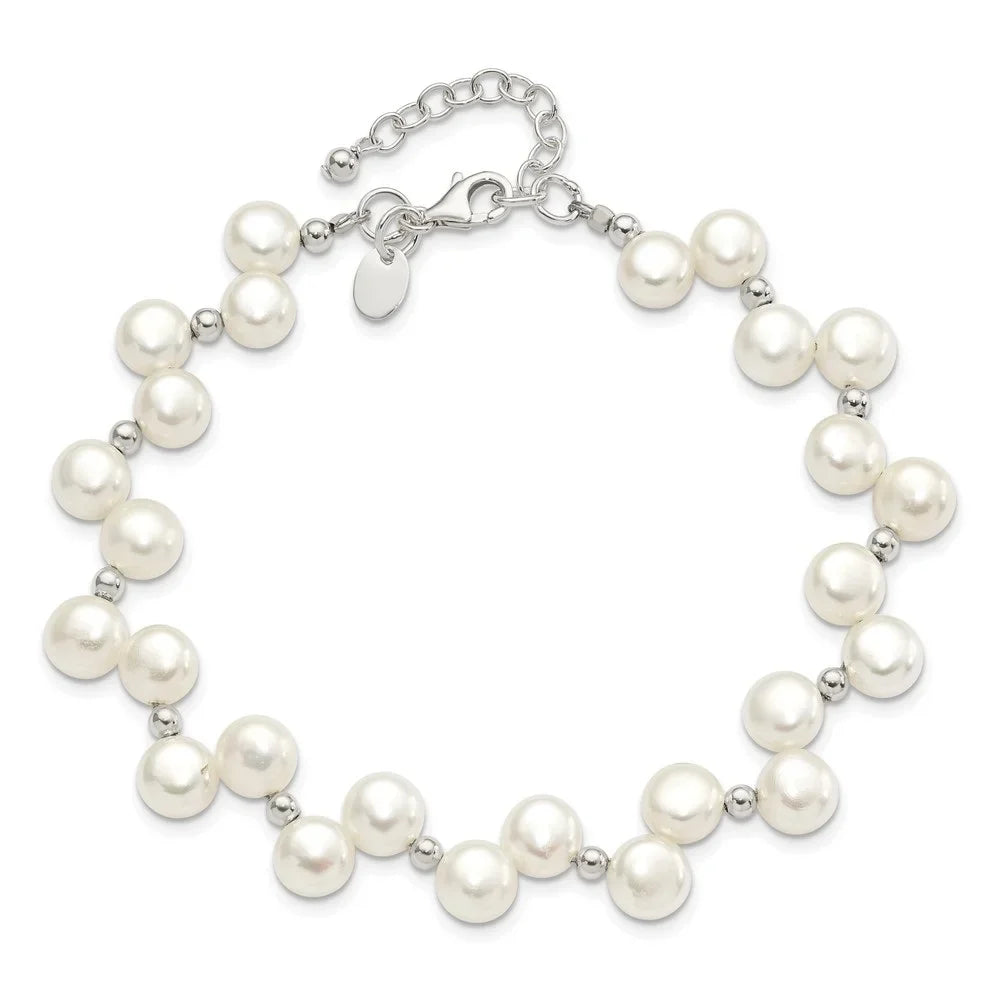 Auriga 925 Sizeterling Sizeilver Fw Cultured Button Pearl 7.5inch Bracelet for Women