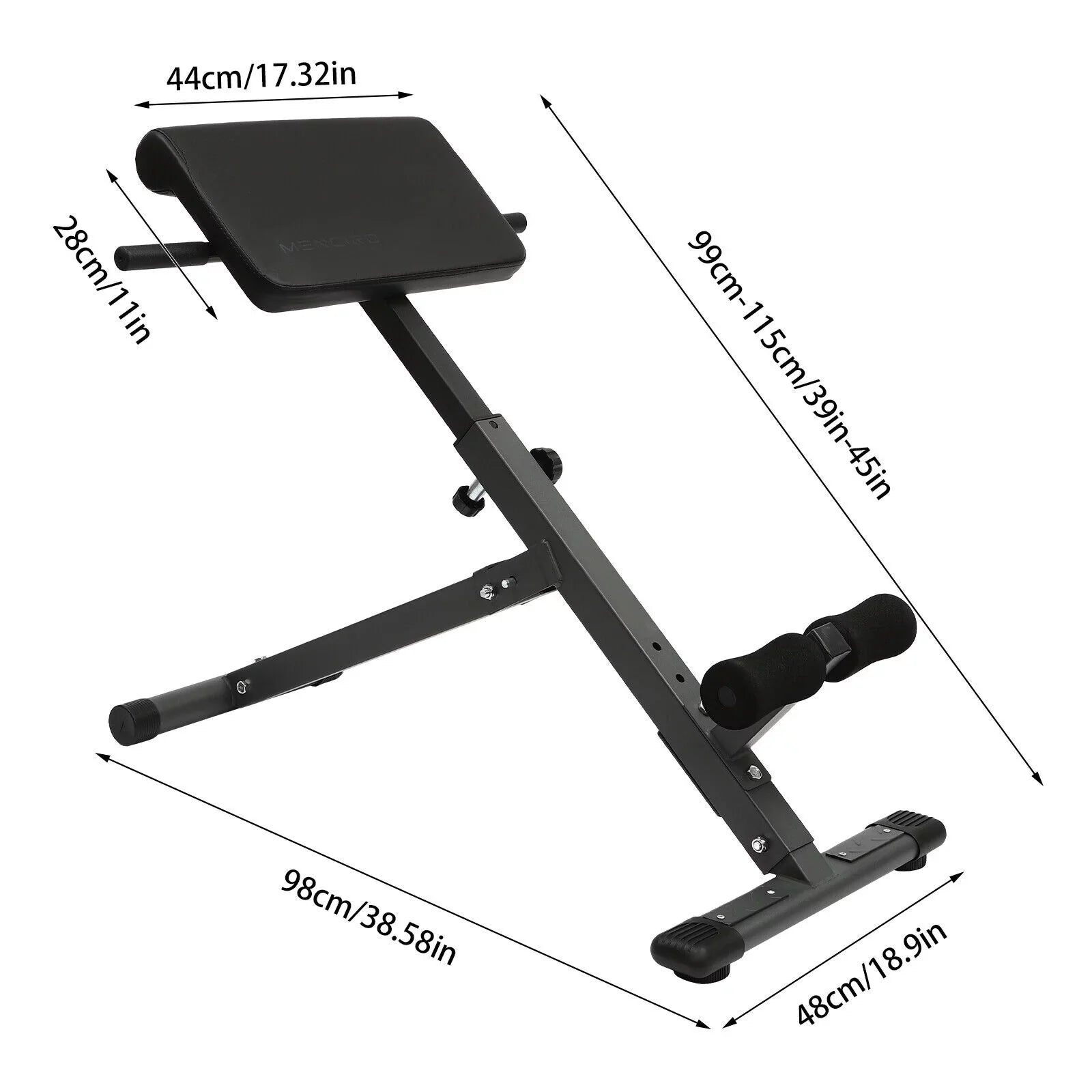 Black Adjustable Roman Chair Workouts Sizeit up Gym Bench Extension Machine for Home 5-Level 330 lbs