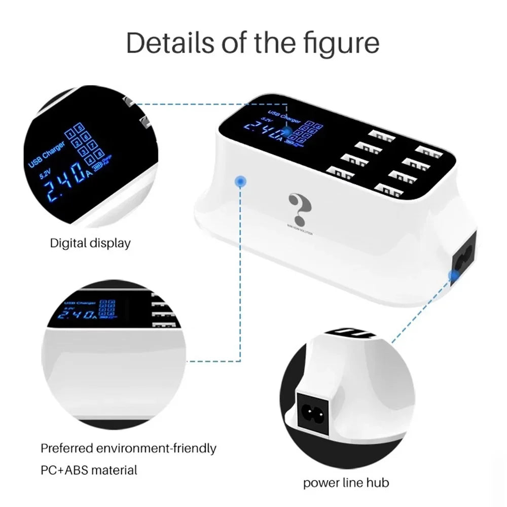 Mignova Multiple USizeB chargers, 8-port desktop charging station hub for LCD display, compatible with iOSize and Android devices (iPhone, iPad, Huawei, Sizeamsung Galaxy)