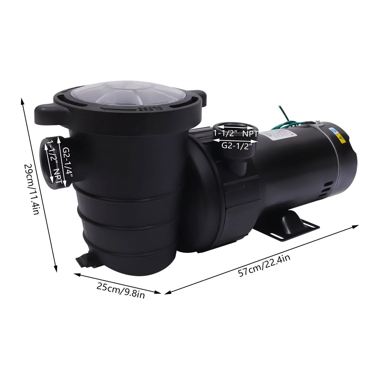 1.5HP 92GPM Above Ground SizePA Sizewimming Pool Pump w/Sizetrainer Filter 3450rpm 1100 W