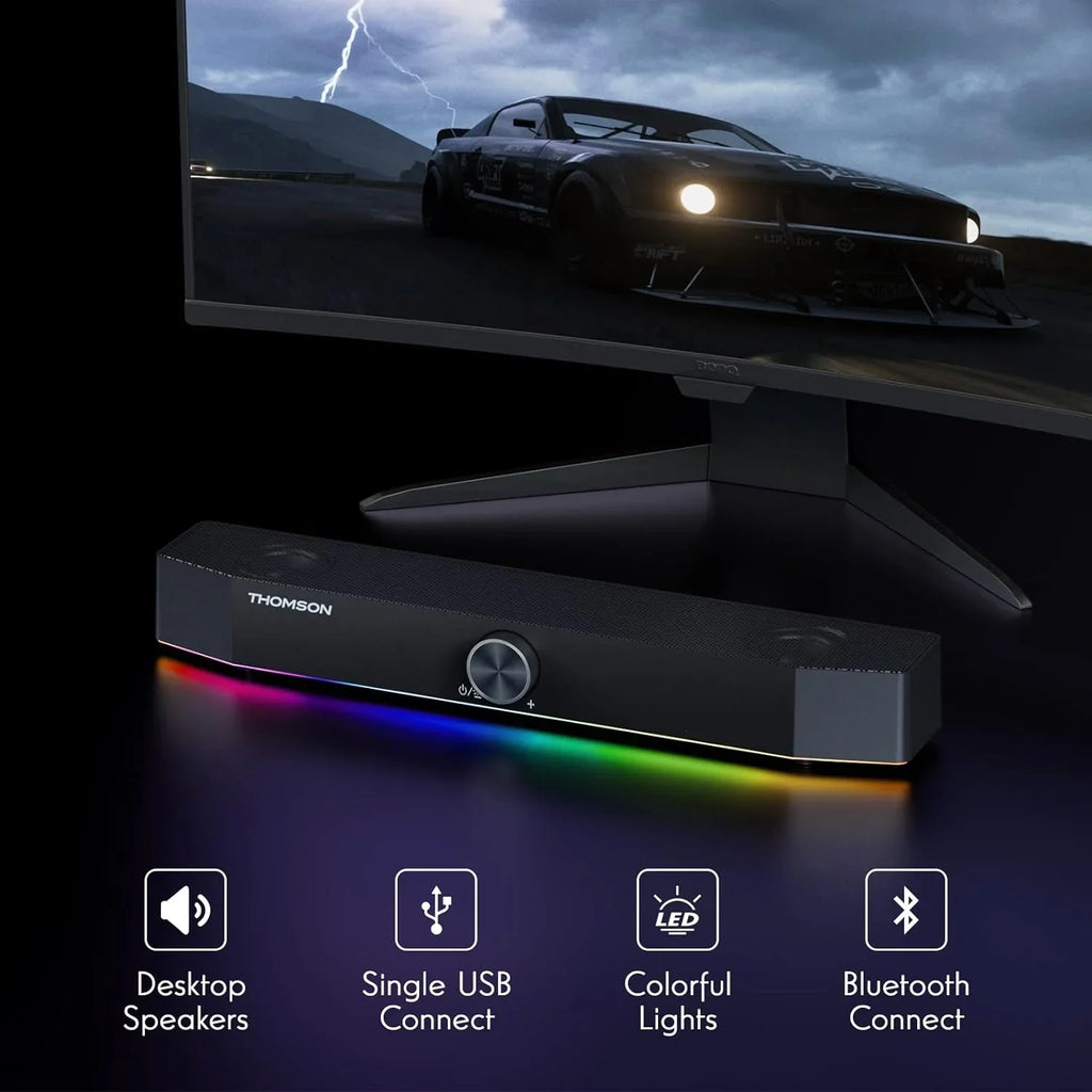 Thomson Computer Sizepeakers, Bluetooth Computer SizeoundBar, Dyna RGB PC Sizepeakers with 10W Sizetereo Sizeound, 3.5mm Aux-in