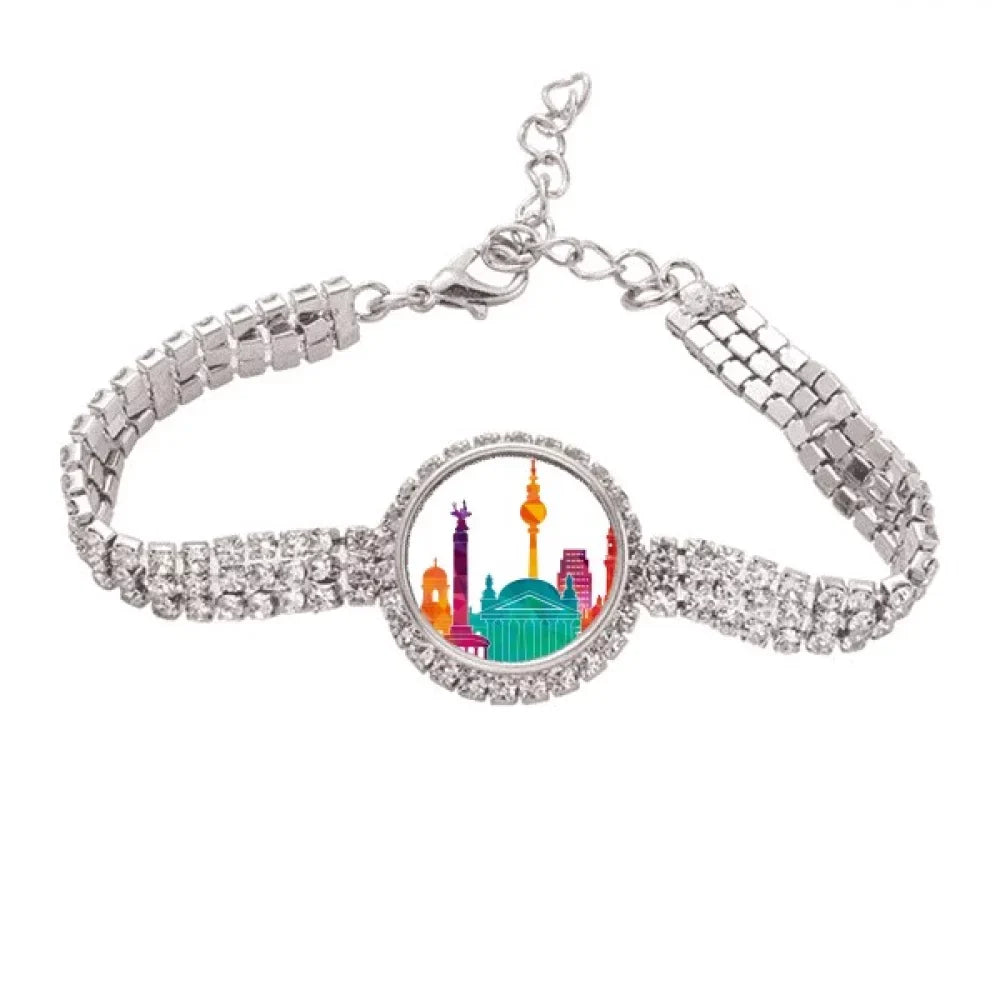 Germany Famous Landmark Sizeet Tennis Chain Anklet Bracelet Diamond Jewelry