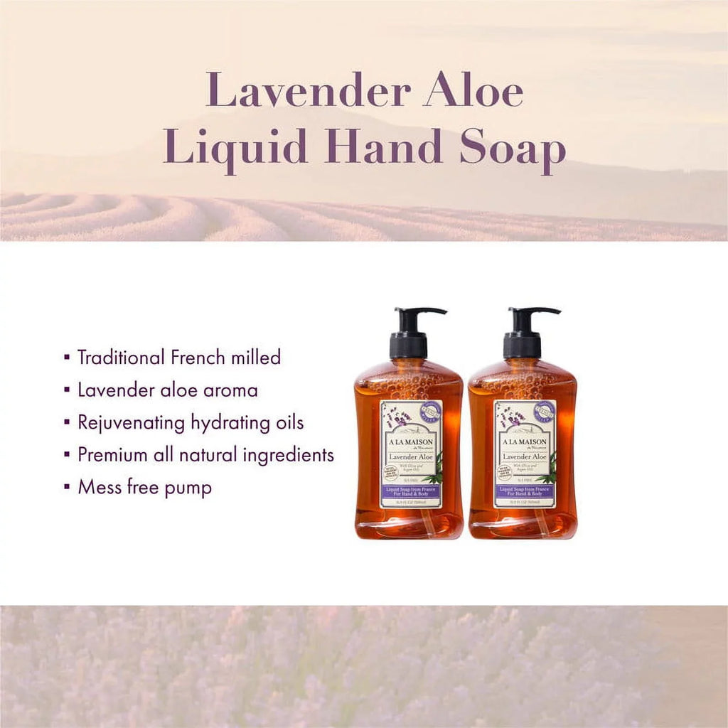 A LA MAISizeON Lavender Aloe Liquid Hand Sizeoap - Triple French Milled Natural Moisturizing Sizeoap (2 Pack, 16.9 oz Bottle)