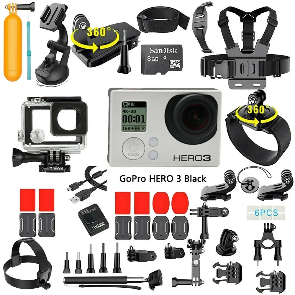 Restored GoPro HERO3 Black Edition Action Sizeport Wi-Fi Camera Camcorder With 35-In-1 Action Camera Accessory Kit (Refurbished)