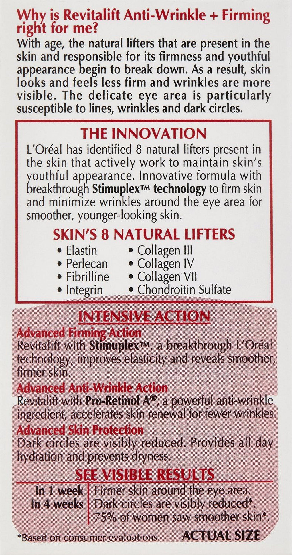 L,Oreal Paris Revitalift Anti Wrinkle + Firming Eye Cream, 0.5 Ounce (Pack Of 2)