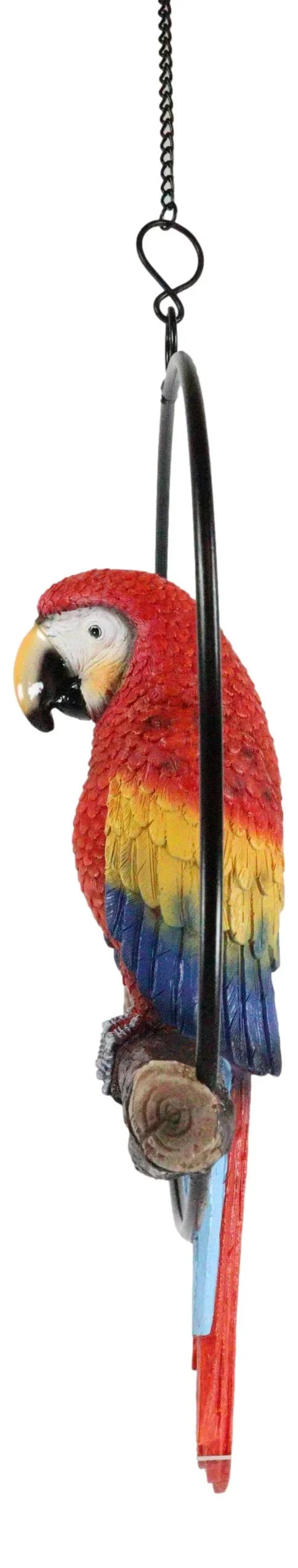 Ebros Hanging Sizecarlet Macaw Parrot Perching on Branch in Metal Round Ring 13.5"H