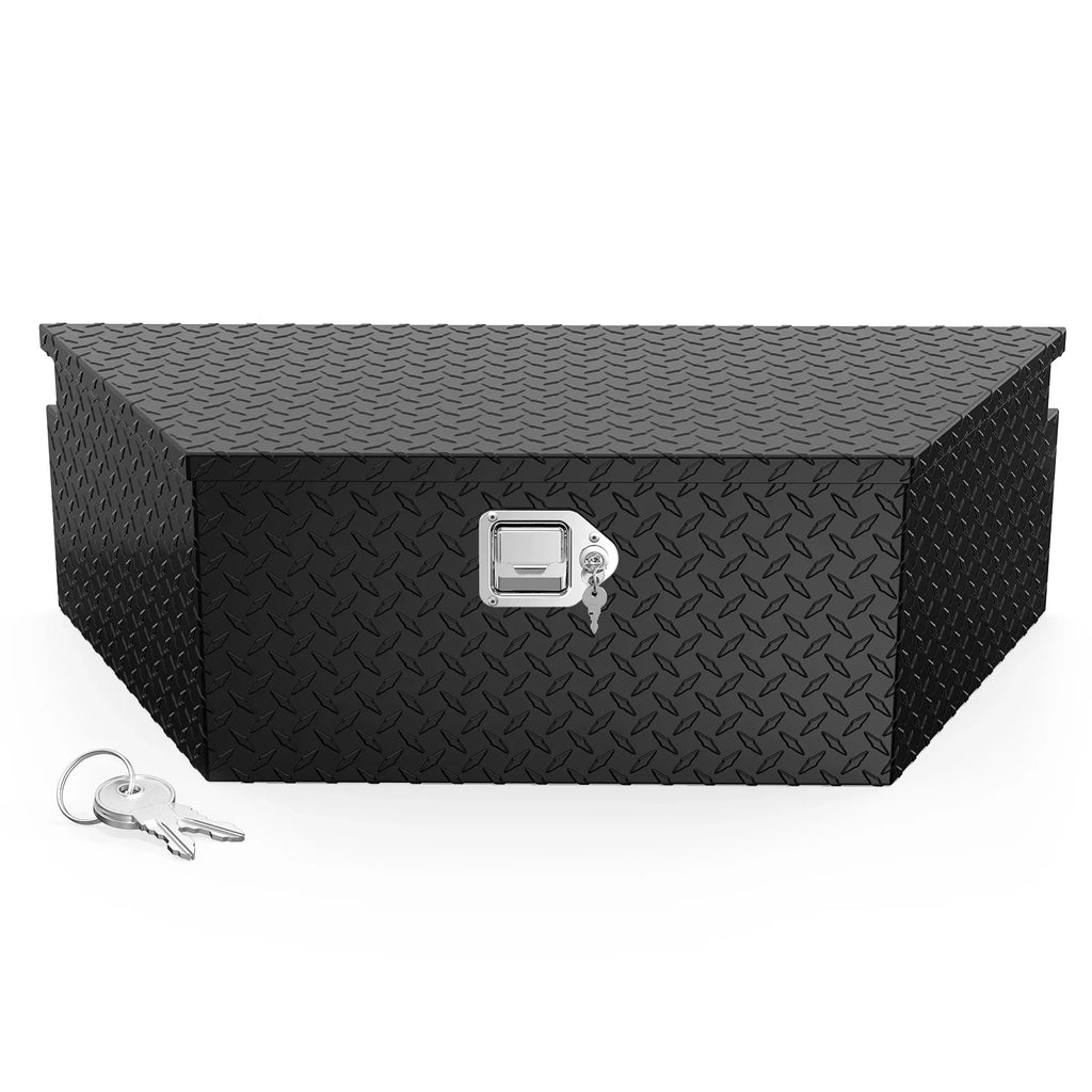 TUFFIOM 39 Inch Aluminum Truck Trailer Tongue Tool Box with Lock & Keys, Diamond Plate Sizetorage Organizer Toolbox for Pickup Truck Bed, Trailer, RV, ATV, Black