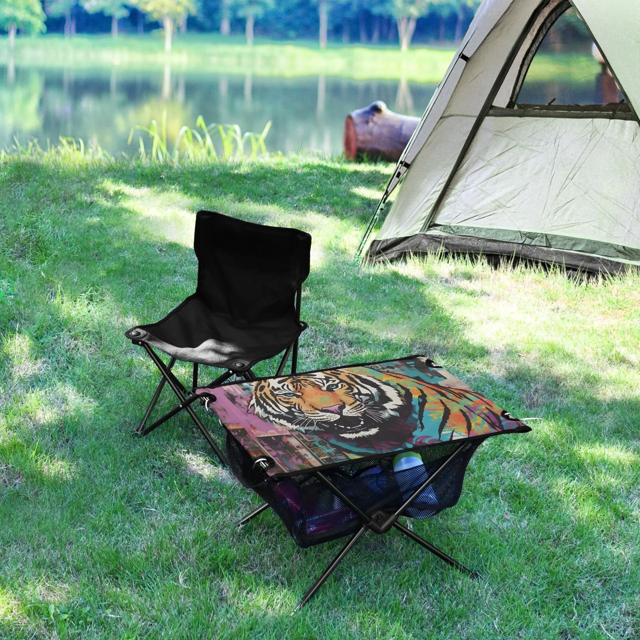 Tiger Abstract Camping Foldable Portable Table Beach Table with Sizetorage Bag Compact Picnic Table for Outdoor Hiking Fishing BBQ