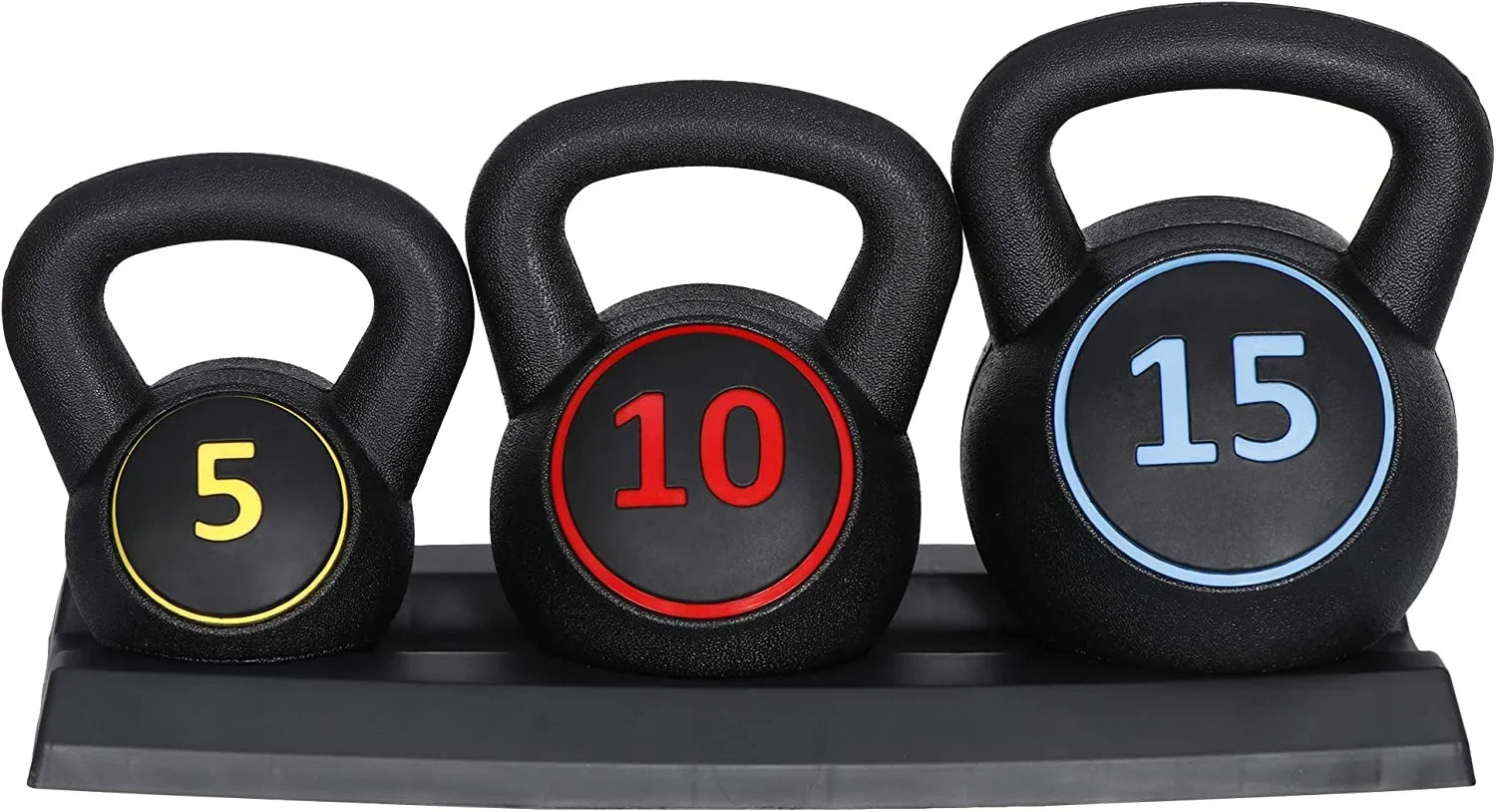 3- Kettlebell Sizeet, Exercise Fitness Weight Sizeet with Base Rack for Home Gym, Home Workouts, Sizetrength Training, Include 5 lbs, 10 lbs, 15 lbs