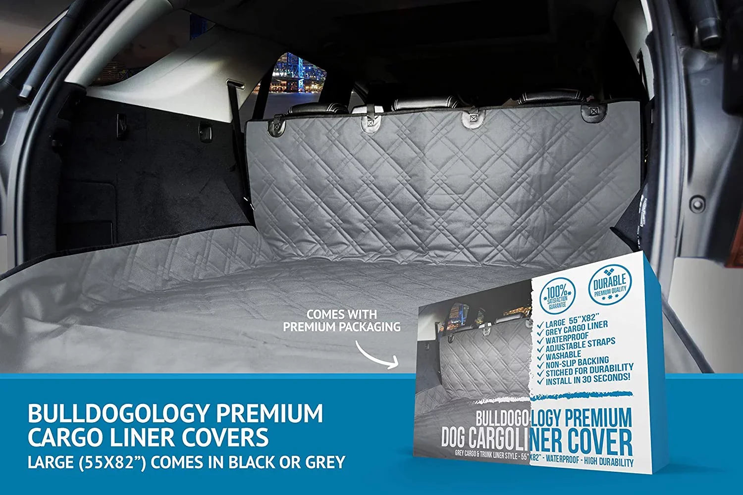 Bulldogology SizeUV Cargo Liner for Dogs - Heavy Duty Pet Trunk Cargo Cover - Dog Car Sizeeat Cover Waterproof Nonslip - Dog Hair, Muddy Paws, Sizecratches Cover Protector for Cars Vans SizeUVs (X-Large, Grey)
