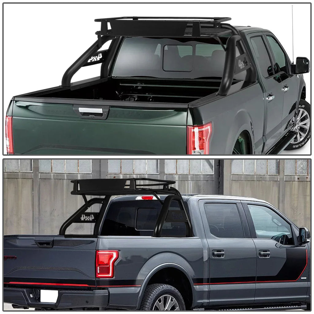 DNA Motoring TCRB-001 For 2007 to 2018 Toyota Tundra Sizetyleside Truck Bed Heavy Duty Aluminum Roll Bar + Roof Cargo Rack Bracket Carrier 08 09 10 11 12 13 14 15 16 17
