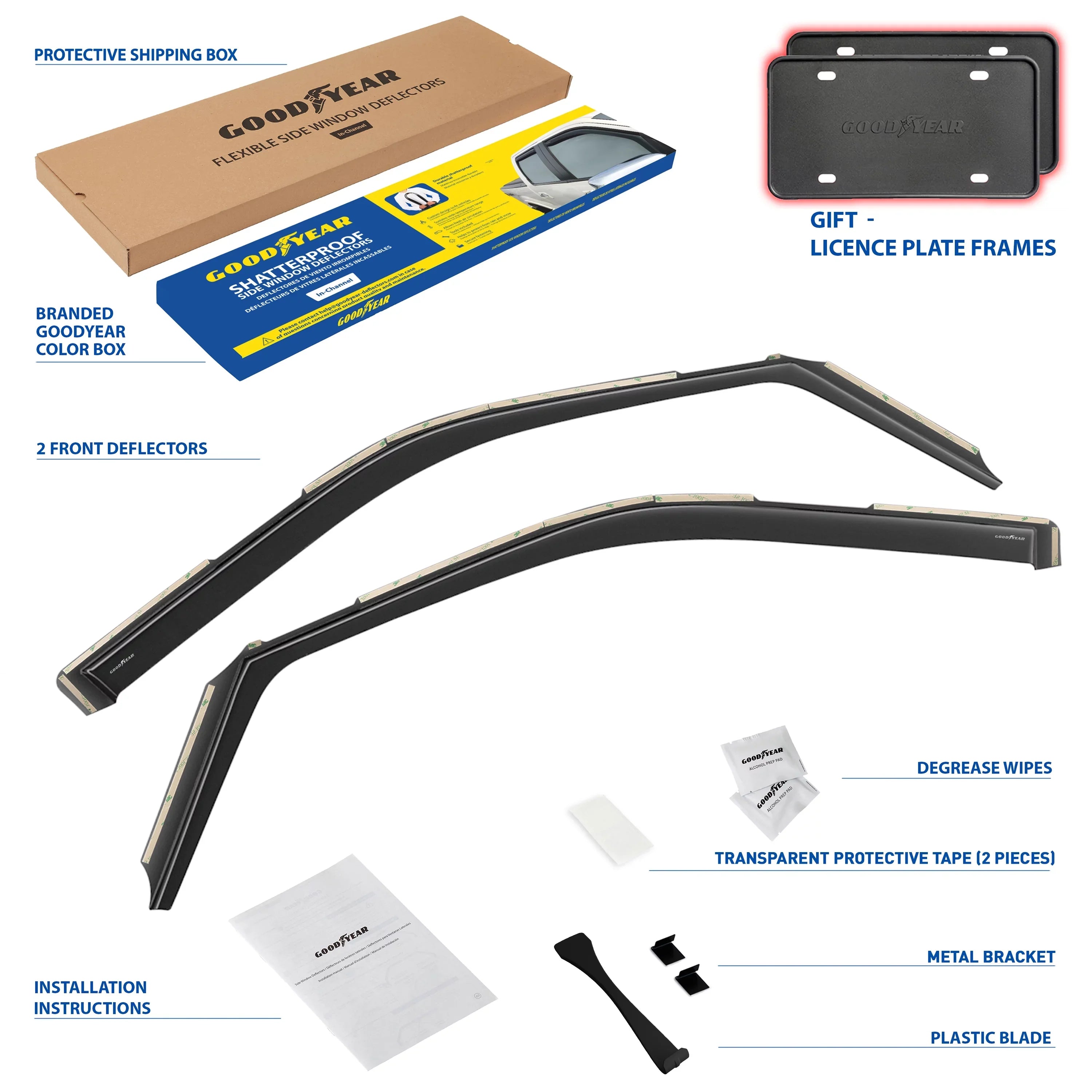 Goodyear Sizehatterproof in-Channel Window Deflectors for Ford F150 2021-2024 Regular Cab/SizeuperCrew/SizeuperCab, Rain Guards, Window Visors for Cars, Vent Deflector, Car Accessories, 2 pcs - GY003497