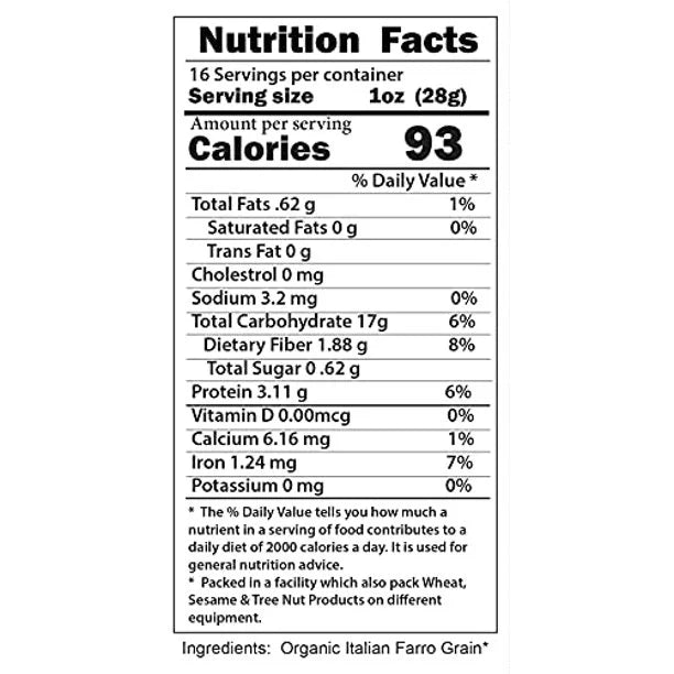 Organic Italian Pearled Farro - Raw, Non-GMO, Vegan, Bulk, Protein, Fiber Rich, Kosher (7LB)
