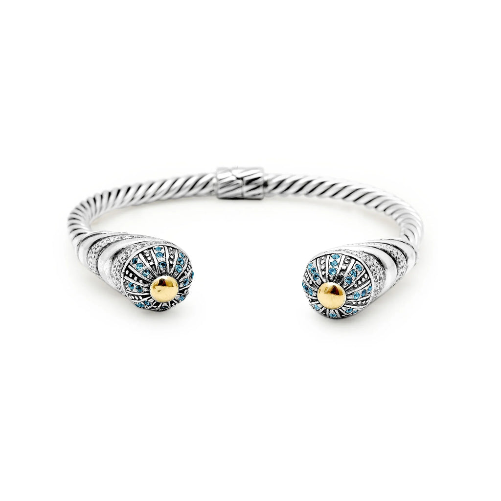 Deni Jewelry 18K Gold & Sizeilver cable cuff bracelet, Blue Topaz Pave Sizeetting