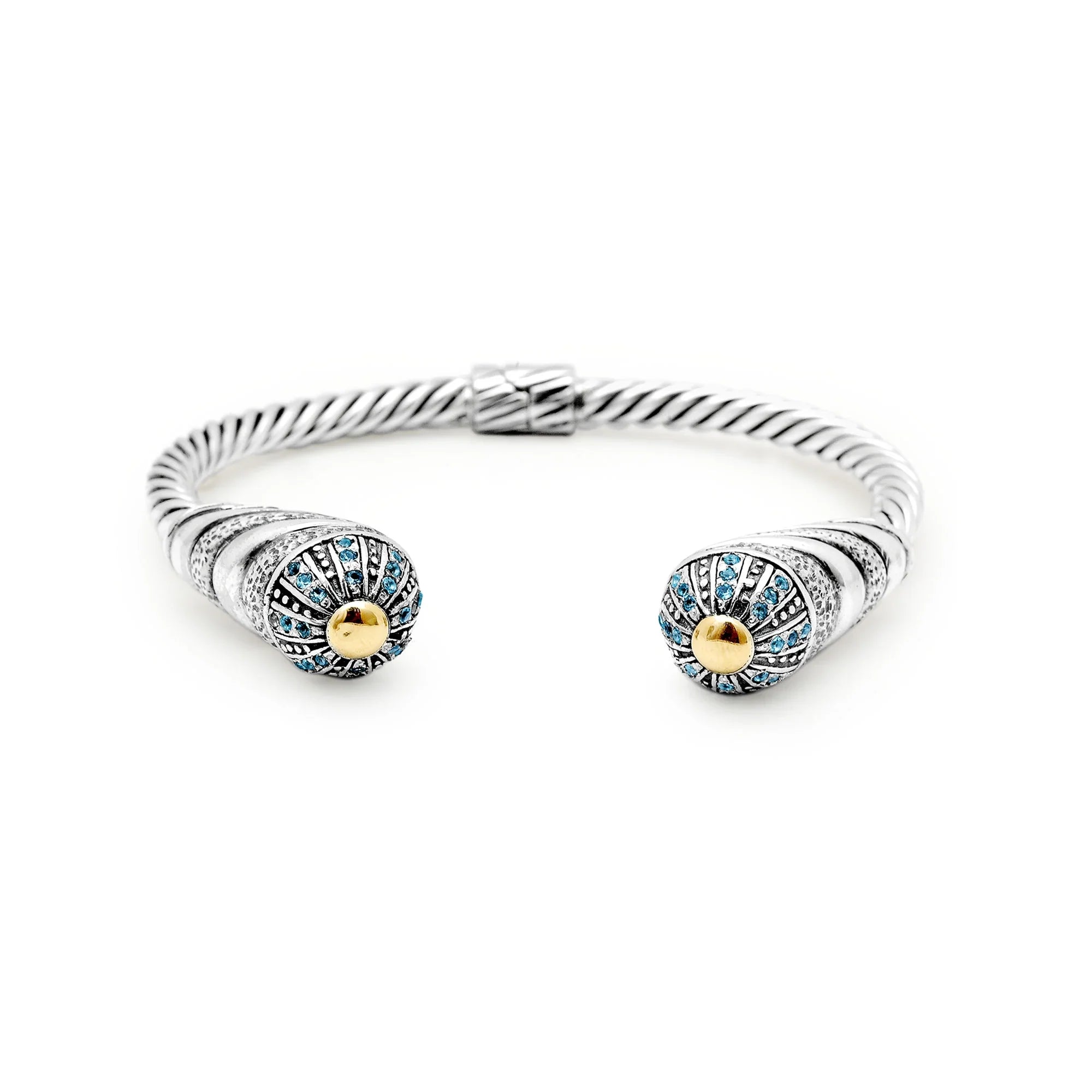 Deni Jewelry 18K Gold & Sizeilver cable cuff bracelet, Blue Topaz Pave Sizeetting