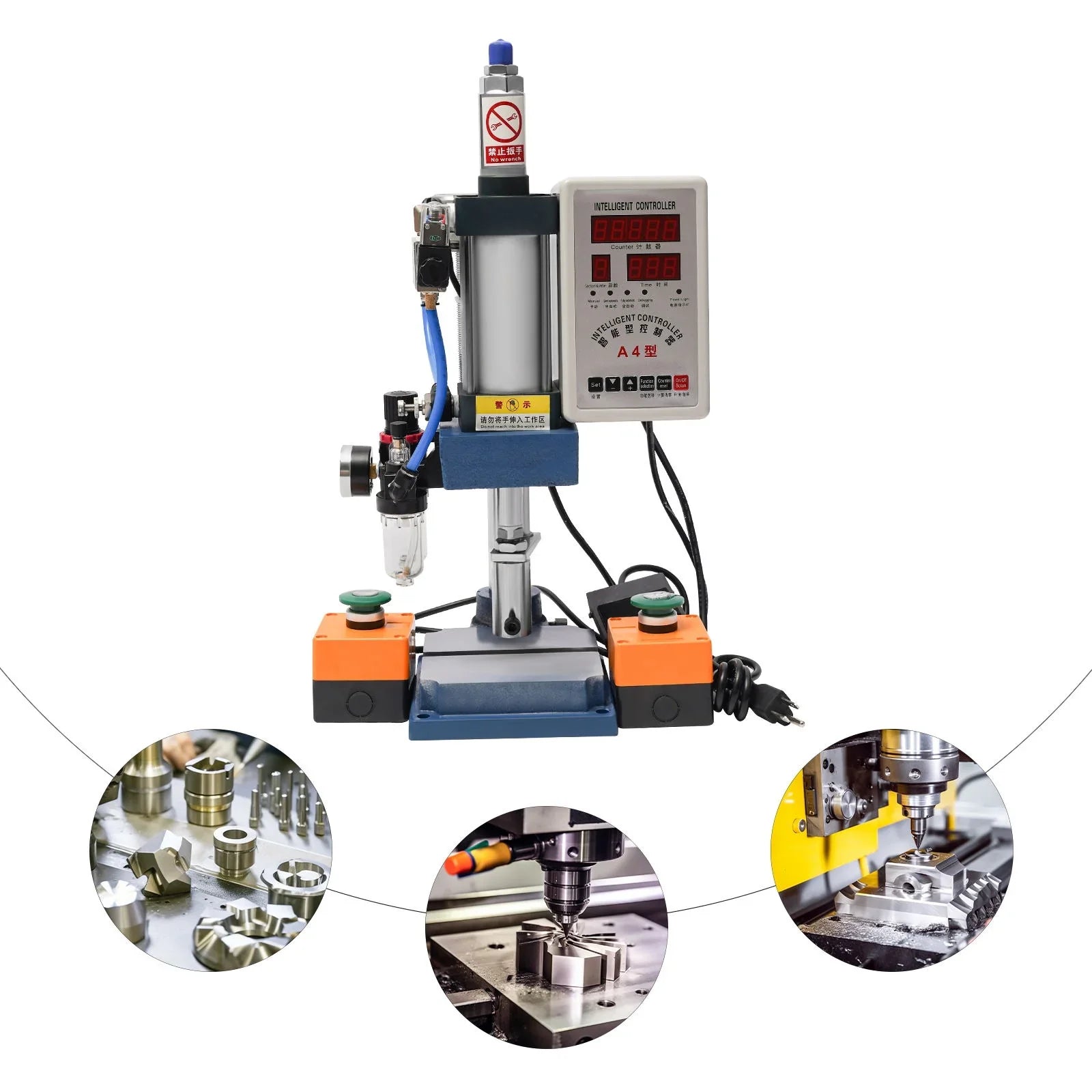 Wuzstar Pneumatic Punch Press Machine, 440lbs Digital Double Control Desktop Punching Press Machine