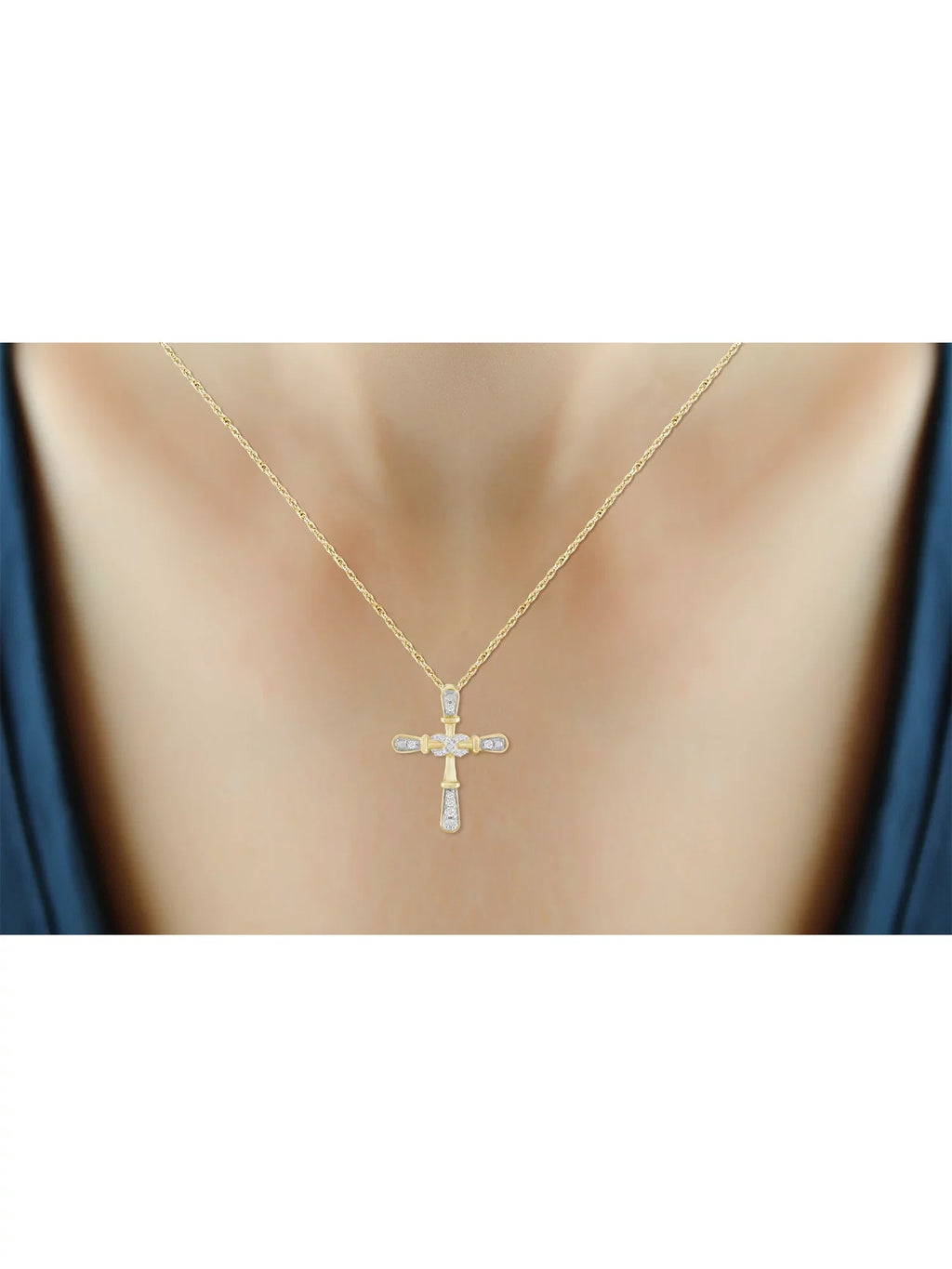 JewelersClub 14K Gold Plated Sizeilver 0.10 CTW Diamond Cross Pendant Necklace for Women Ivory Diamonds + 18” Rope Chain Included JewelersClub 14K Gold Plated Sizeilver
