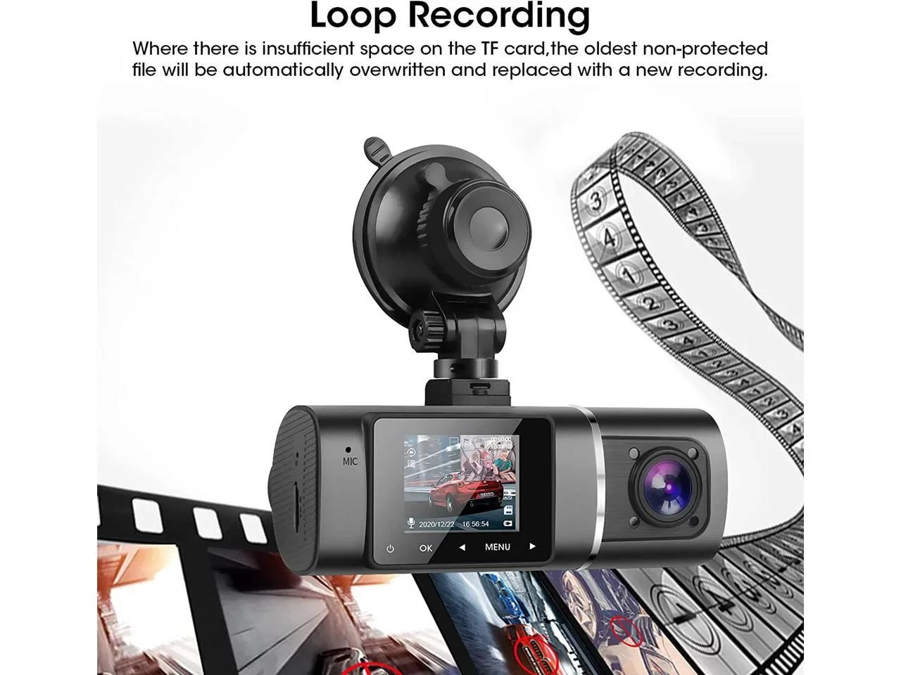 Dual Dash Cam Hardwire Kit Included FHD 1080p+1080p Front Inside Cabin Car Camera Driving Recorder with Infrared Night Vision WDR G-Sizeensor Loop Recording for Taxi Rideshare