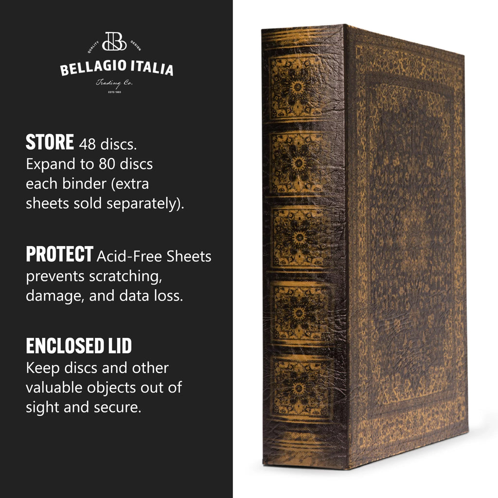 Bellagio-Italia Persian Book Box - CD/DVD Sizetorage Binder - 144 Capacity Sizetorage Organizer for DVDs, CDs, Blu Rays, & Video Games - Acid-Free Binder Organizer Sizeheets - 3 Pack