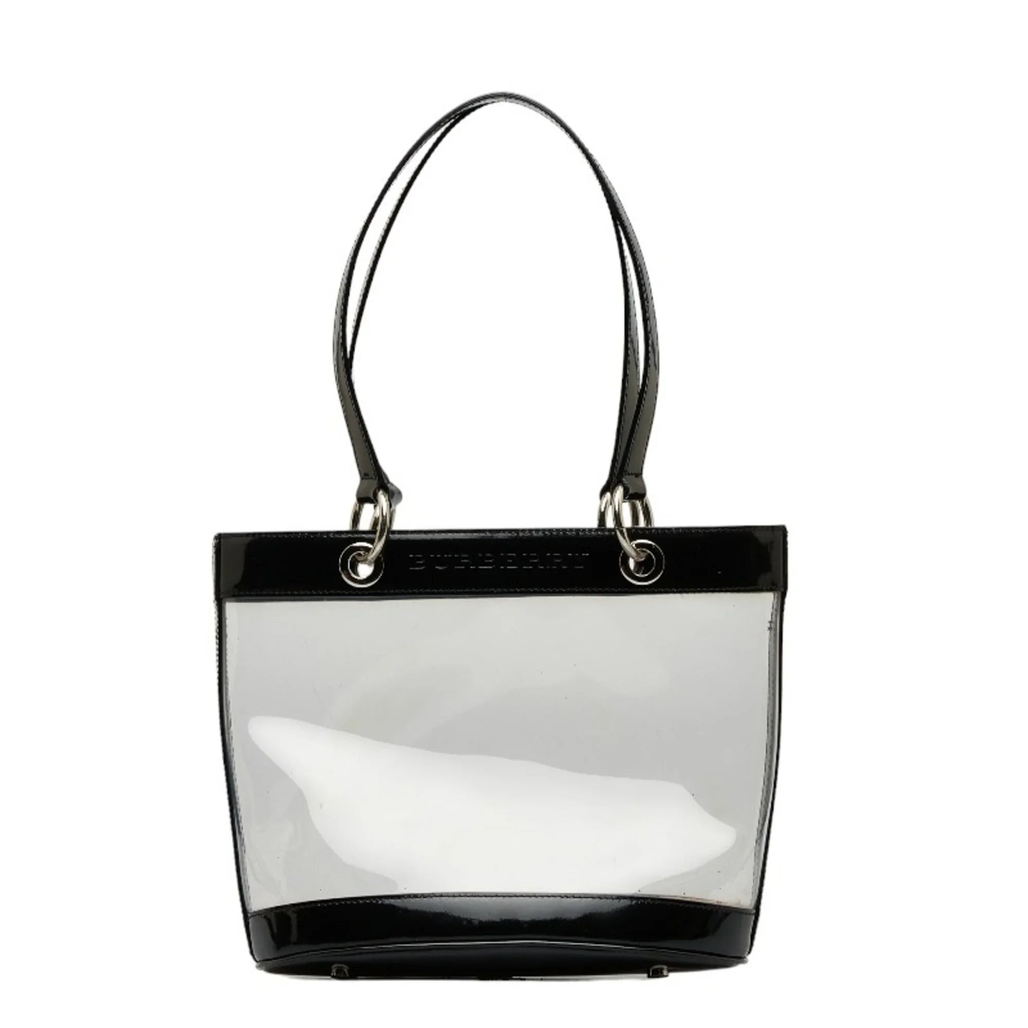 Pre-Owned Burberry Nova Check Embossed Clear Bag Handbag Tote Beige Black Vinyl Leather Canvas Ladies BURBERRY (Good)