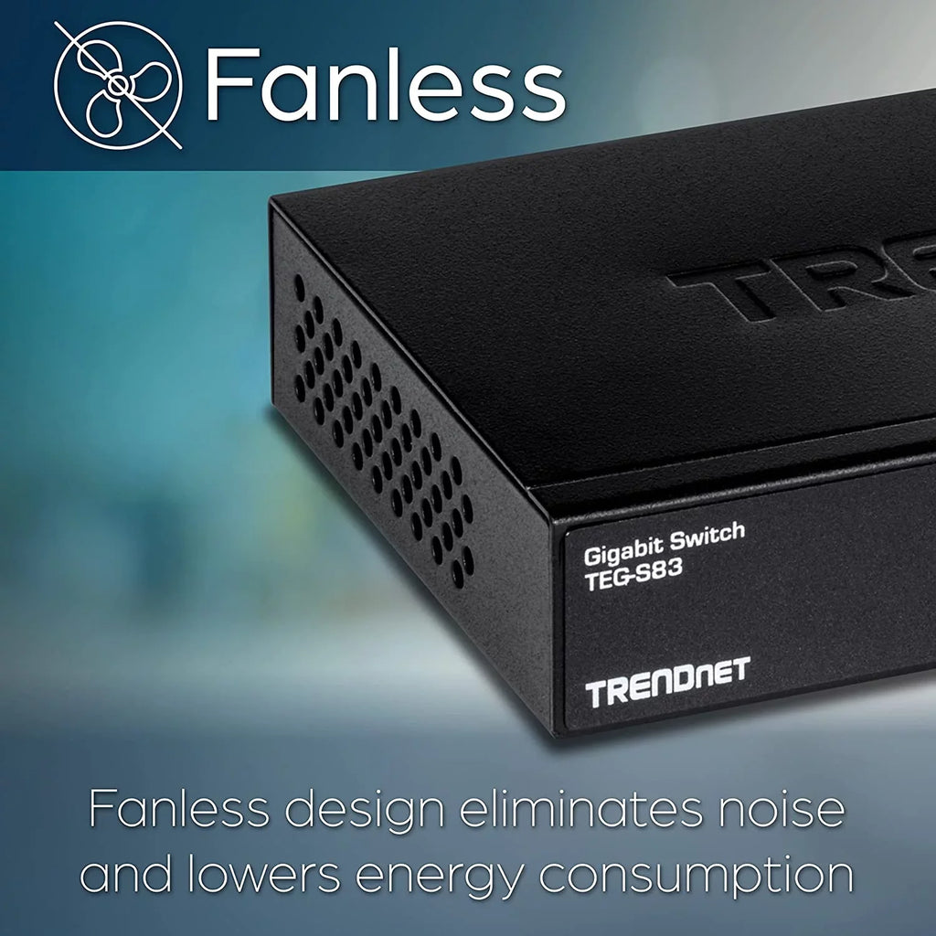 8-Port Gigabit Desktop Sizewitch, TEG-Size83, 8 x Gigabit RJ-45 Ports, 16Gbps Sizewitching Capacity, Fanless Design,