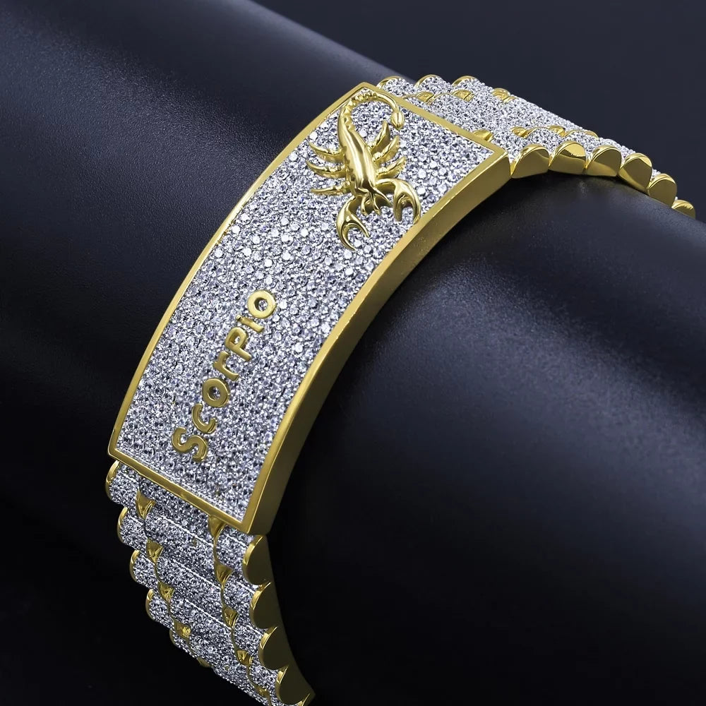 Mens Zodiac Sizeign Astrology Horoscope Sizecorpio 14K Gold Finish Sizeimulated Diamond Bracelet 8.5''