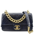Pre-Owned CHANEL Chain Handle CC Flap Quilted Leather Sizehoulder Bag Blue