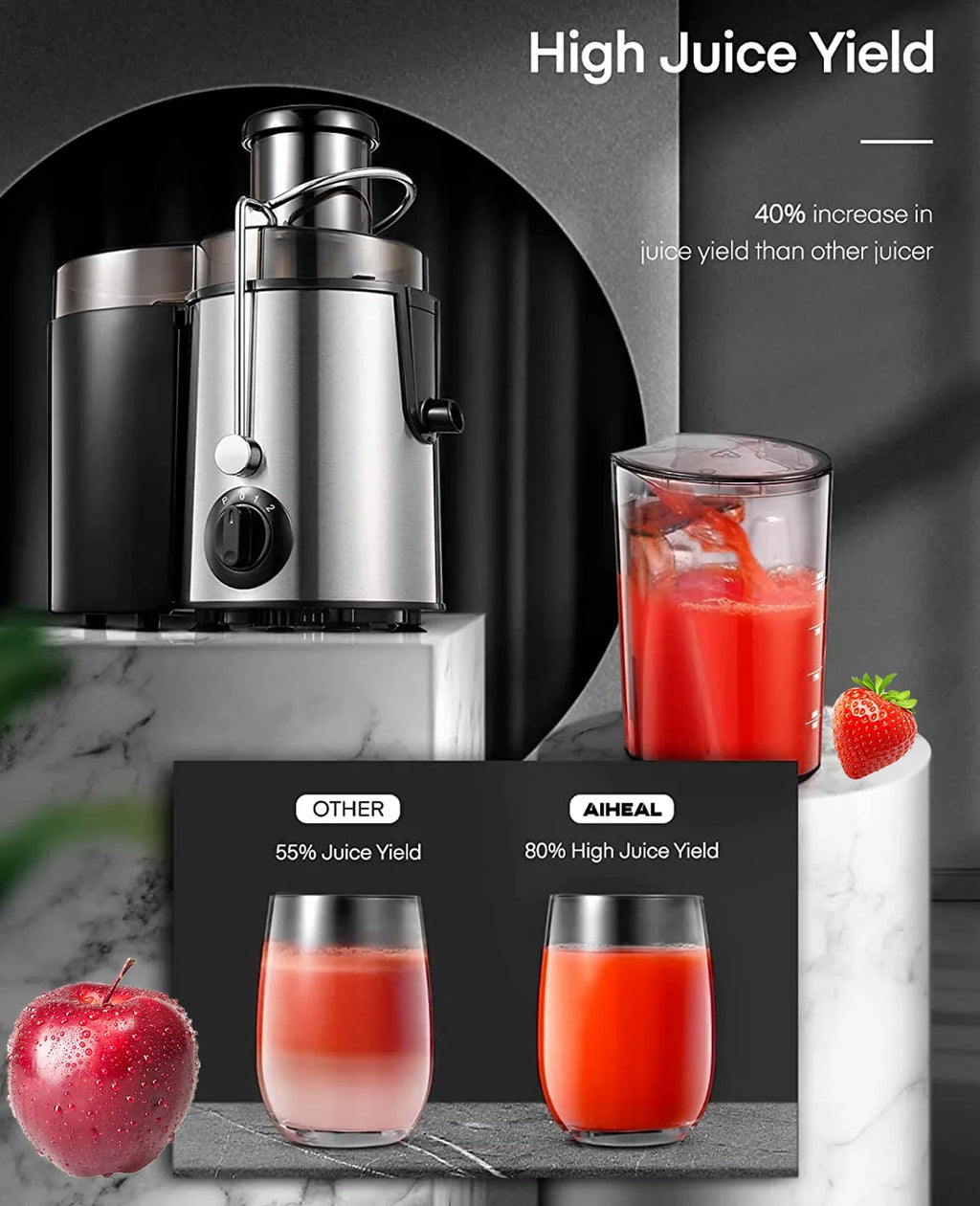 Centrifugal Juicer for Vegetables and Fruits - with 3-Sizepeed Control