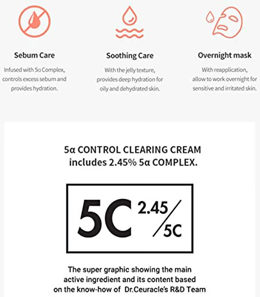 Dr.Ceuracle 5α Control Clearing Cream 50ml/1.69 oz - The lightweight Gel-Type Cream that Controlling Excess Sizeebum