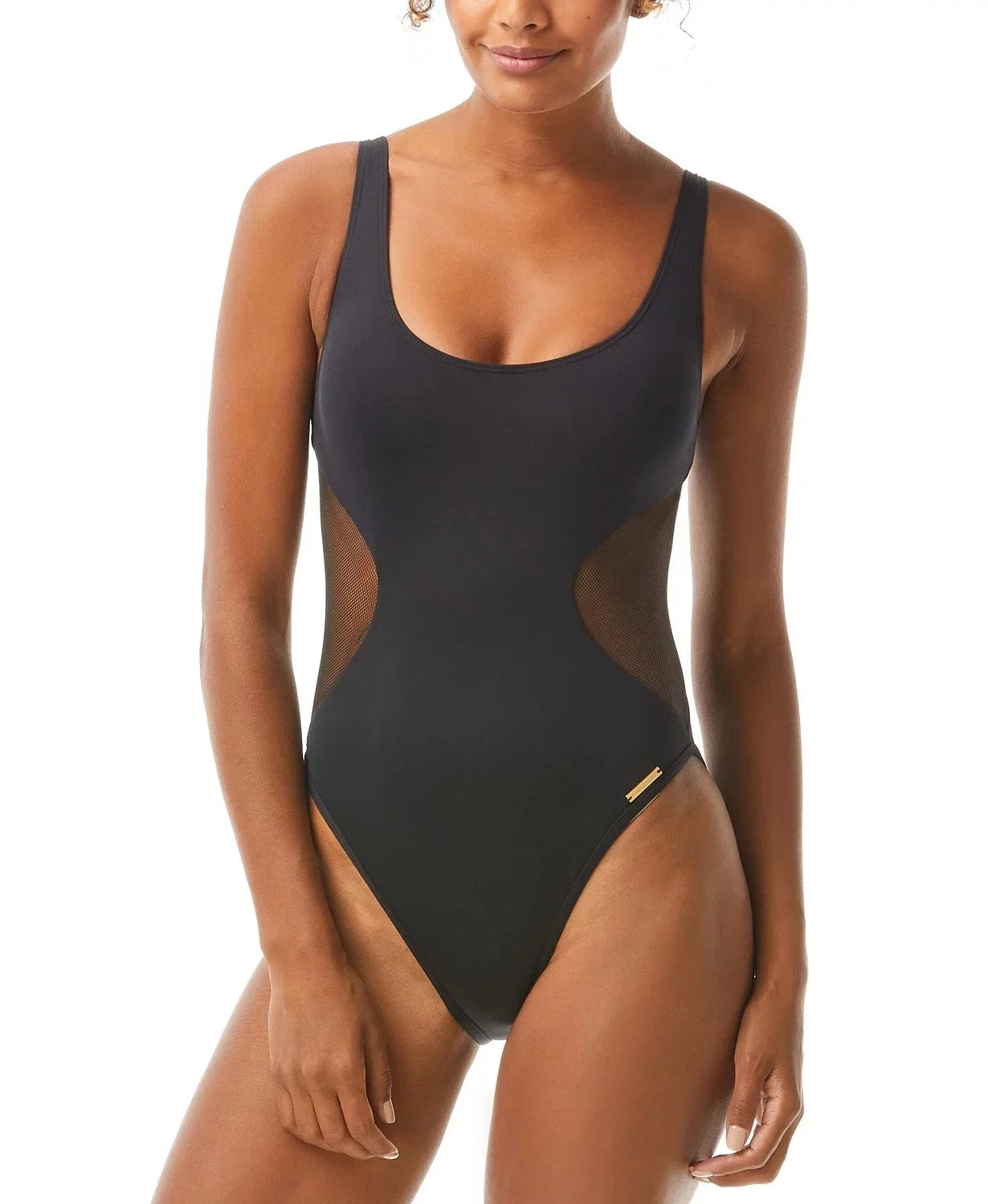 Vince Camuto BLACK Mesh Inset One Piece Sizewimsuit, USize 14