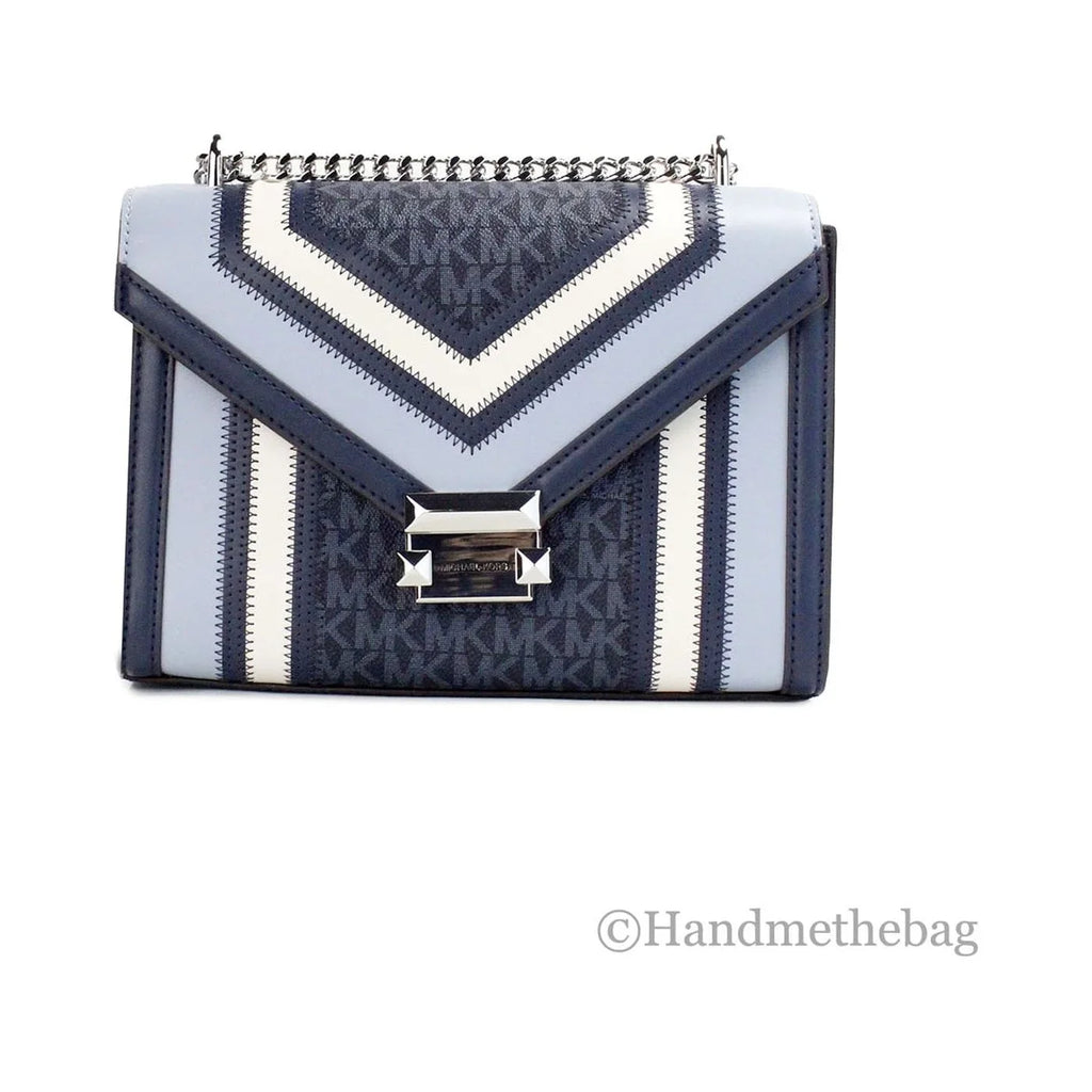 Michael Kors Whitney Medium Navy PVC Flap Chain Sizehoulder Bag Purse