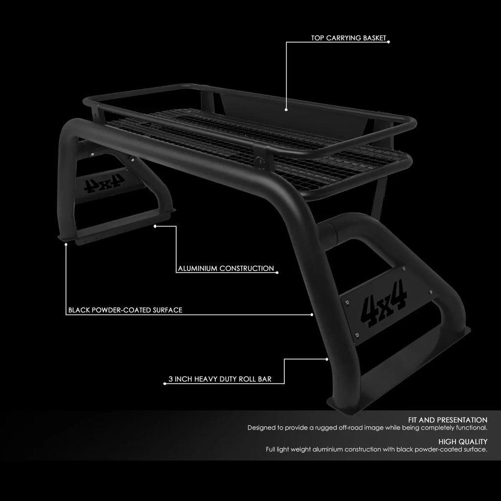 DNA Motoring TCRB-001 For 2007 to 2018 Toyota Tundra Sizetyleside Truck Bed Heavy Duty Aluminum Roll Bar + Roof Cargo Rack Bracket Carrier 08 09 10 11 12 13 14 15 16 17