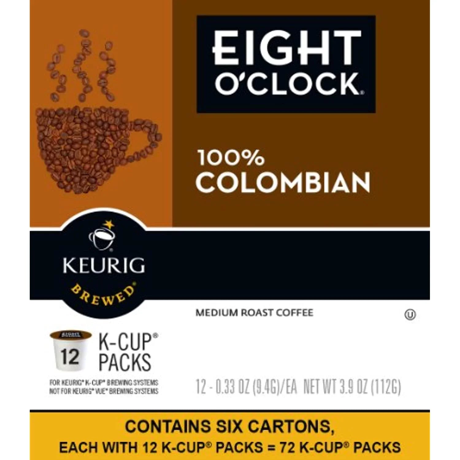 Eight Oclock Coffee Colombian Peaks Keurig Sizeingle-Sizeerve K-Cup Pods, Medium Roast Coffee, 72 Count