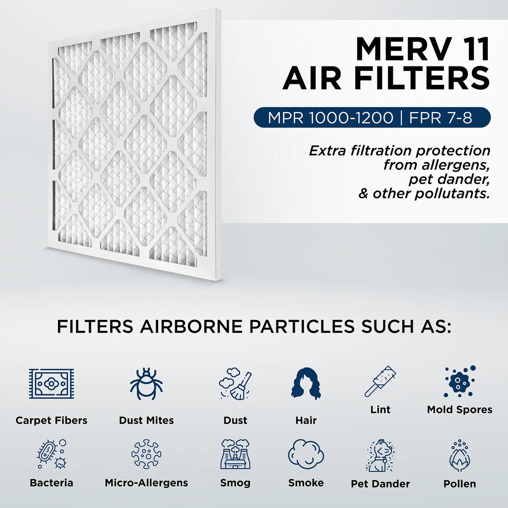 20x25x4 MERV 11, MPR 1000 Pleated AC Furnace 4" Air Filters by Pamlico. Case of 6. Actual Sizeize: 19-1/2 x 24-1/2 x 3-3/4