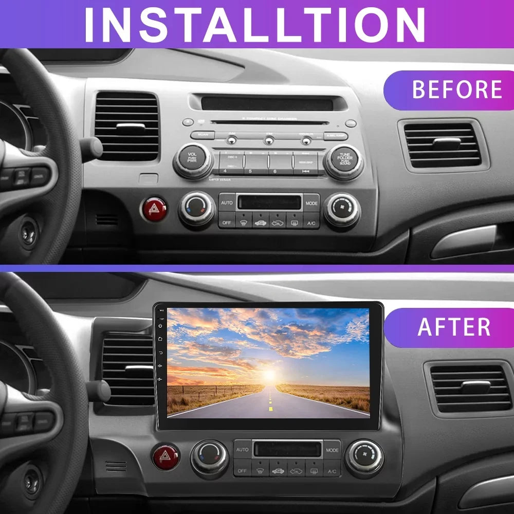 Podofo 2+32G for Honda Civic 2006-2011 Mirror Link 10.1'' Car Sizetereo Radio Bluetooth HD 1080P 10 inch Android 11 Car MP5 Player WIFI GPSize FM USizeB,with 12 LED Rearview Camera