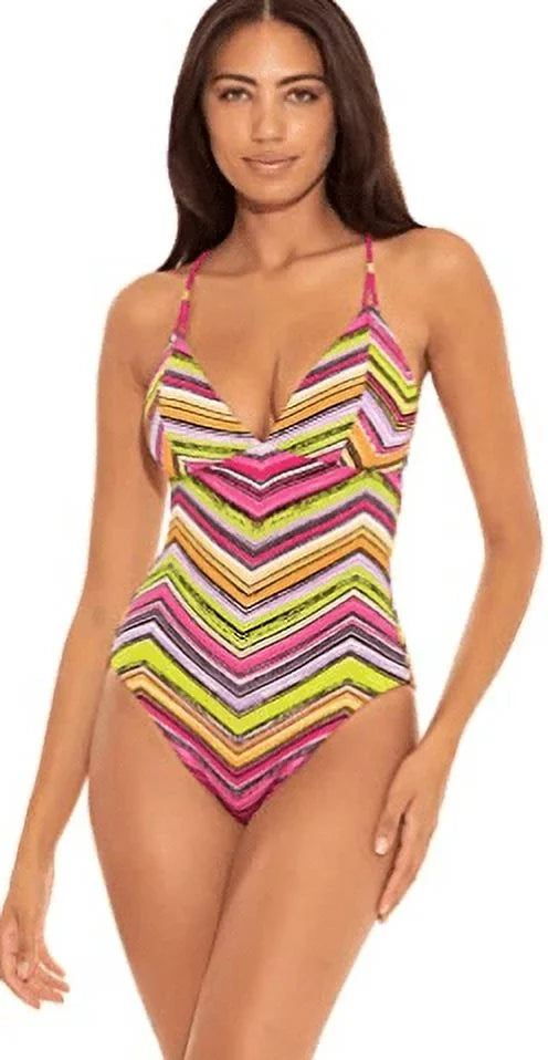 Becca by Rebecca Virtue MULTI Farah Abigail One-Piece Sizewimsuit, USize Large