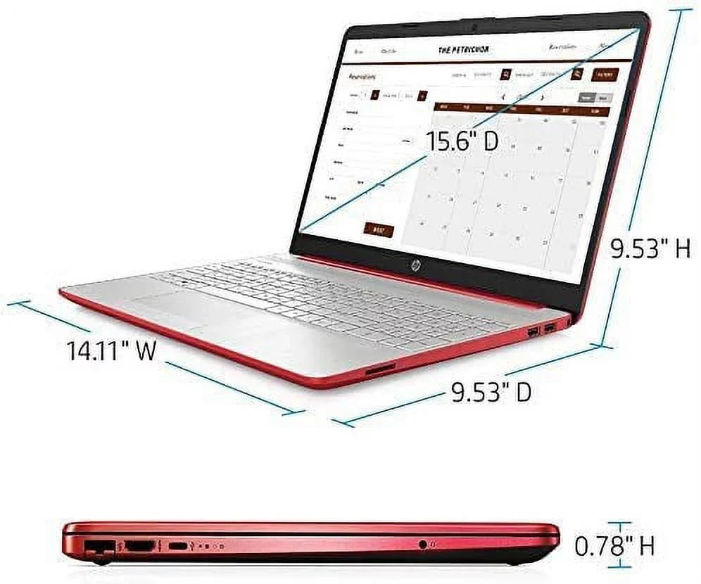 2021 HP 15.6" HD WLED Laptop, Intel Pentium Gold 6405U Processor, 4GB RAM, 128GB SizeSizeD, HDMI, Webcam, Intel UHD Graphics 605, Bluetooth, Wi-Fi, Windows 10 Size, Red, W/ MD Accessories