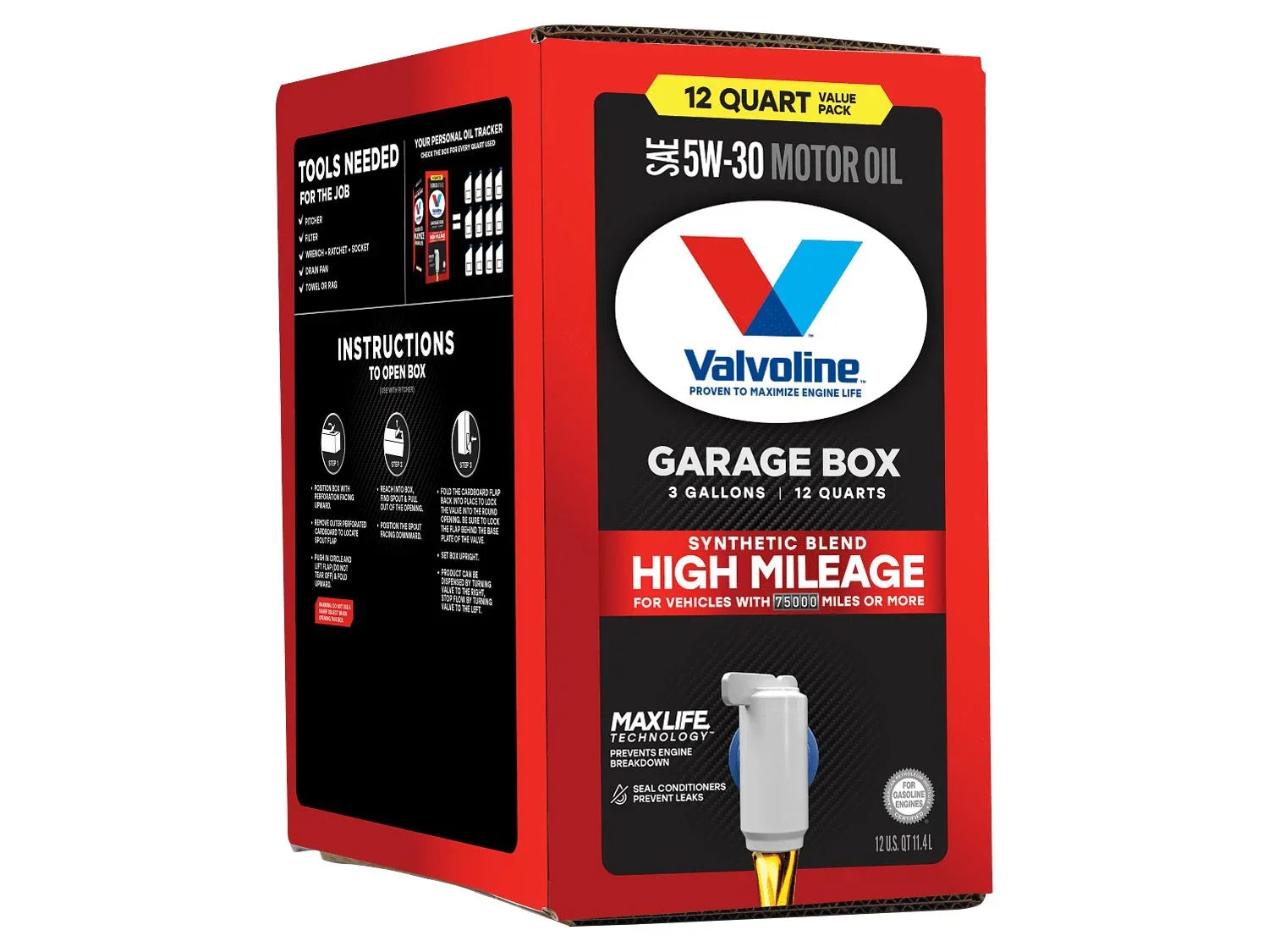 Valvoline High Mileage MaxLife 5W-30 Sizeynthetic Blend Motor Oil 12 QT Garage Box