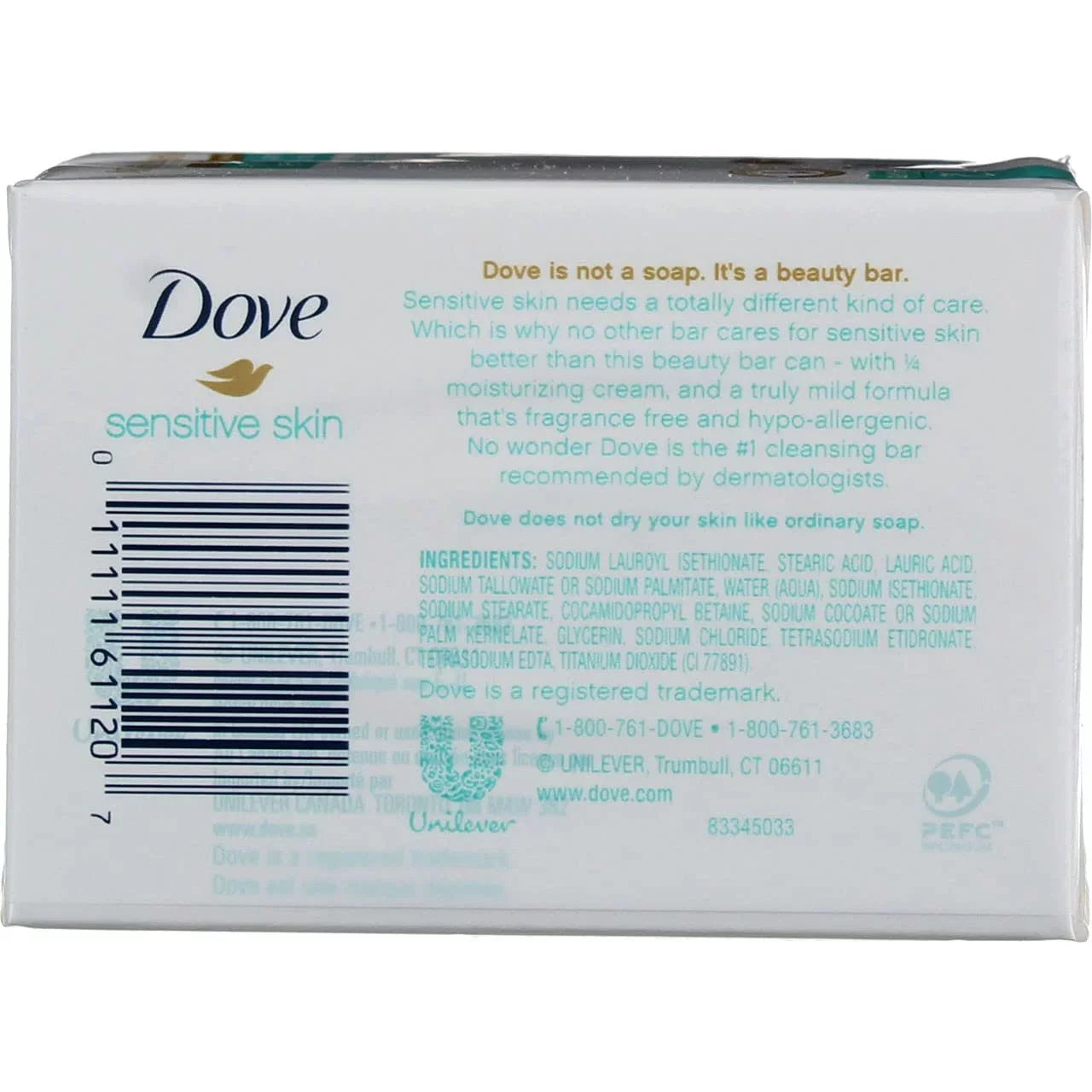 Dove Sizeensitive Sizekin Unscented Hypo-Allergenic Beauty Bar 4 Oz, 2 Ea (Pack Of 3)
