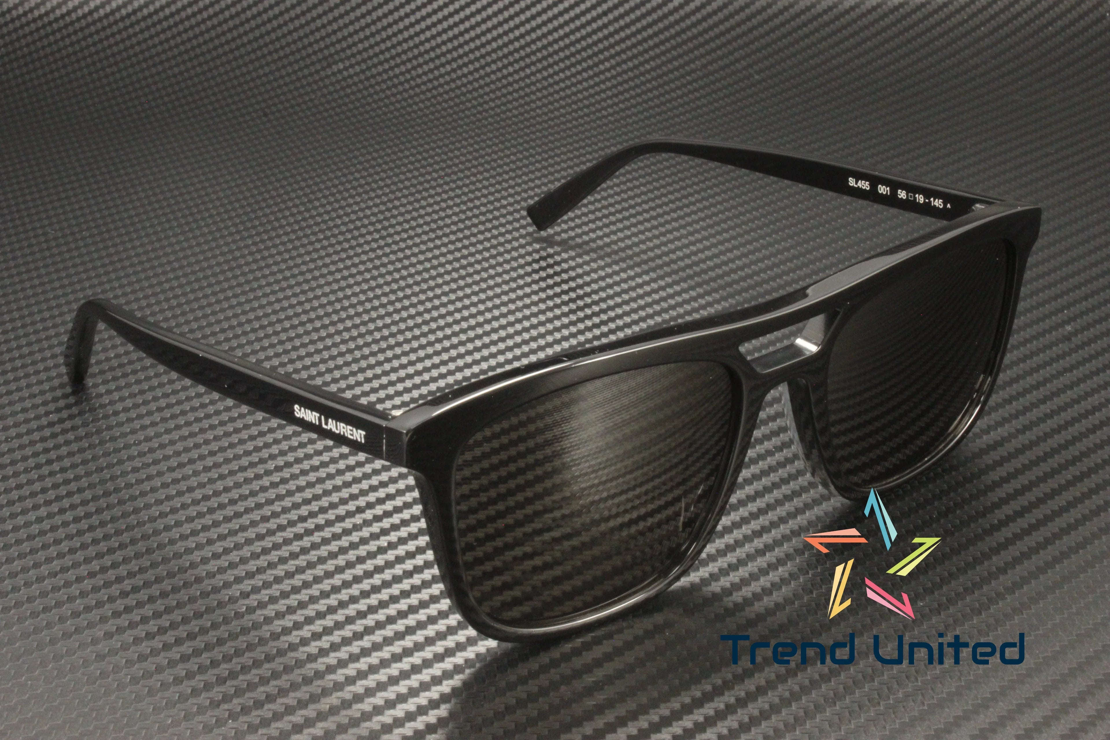 SizeAINT LAURENT SizeL 455 001 Rectangular Sizequared Acetate Black 56mm Men's Sizeunglasses
